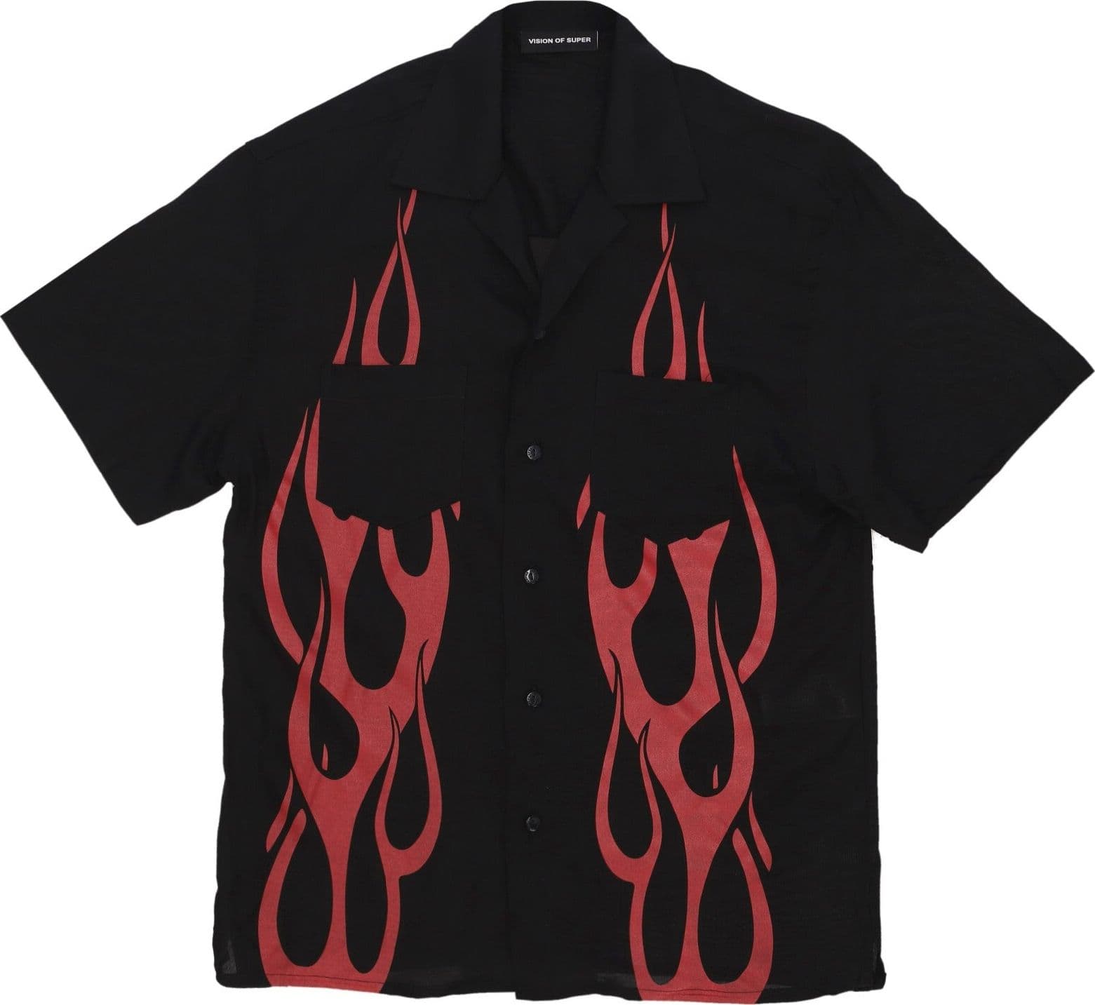 VISION OF SUPER Camicia Manica Corta Uomo Flames Shirt Black/red – XS – maglia