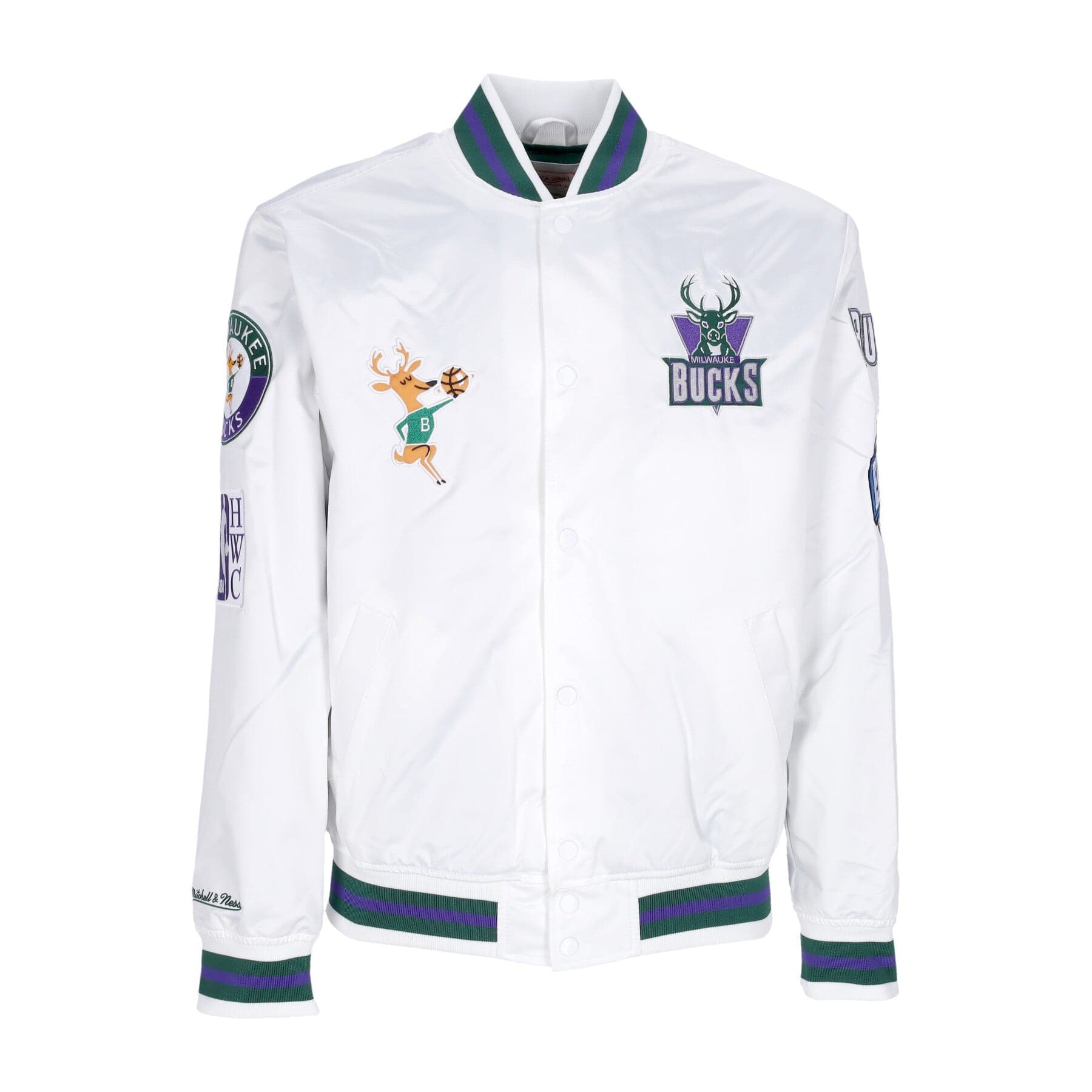 MITCHELL &amp; NESS Giubbotto Bomber Uomo Nba Hometown Lw Satin Jacket Hardwood Classics Milbuc White - 5