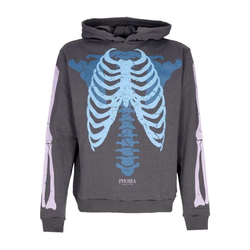 PHOBIA Felpa Leggera Cappuccio Uomo Bones Hoodie Grey/blue/lilac - 4