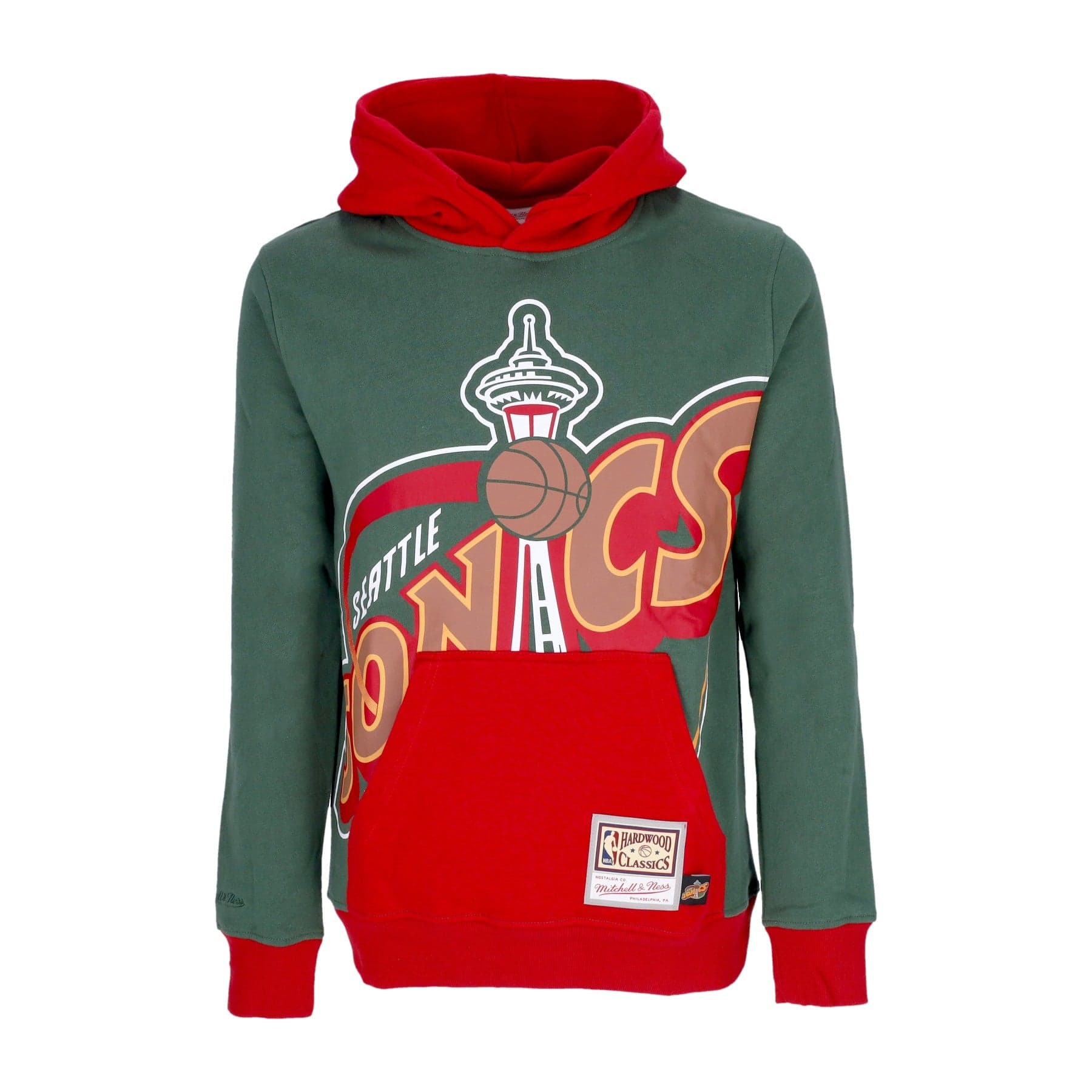 MITCHELL &amp; NESS Felpa Cappuccio Uomo Nba Big Face Hoodie 5.0 Hardwood Classics Seasup Green - 4