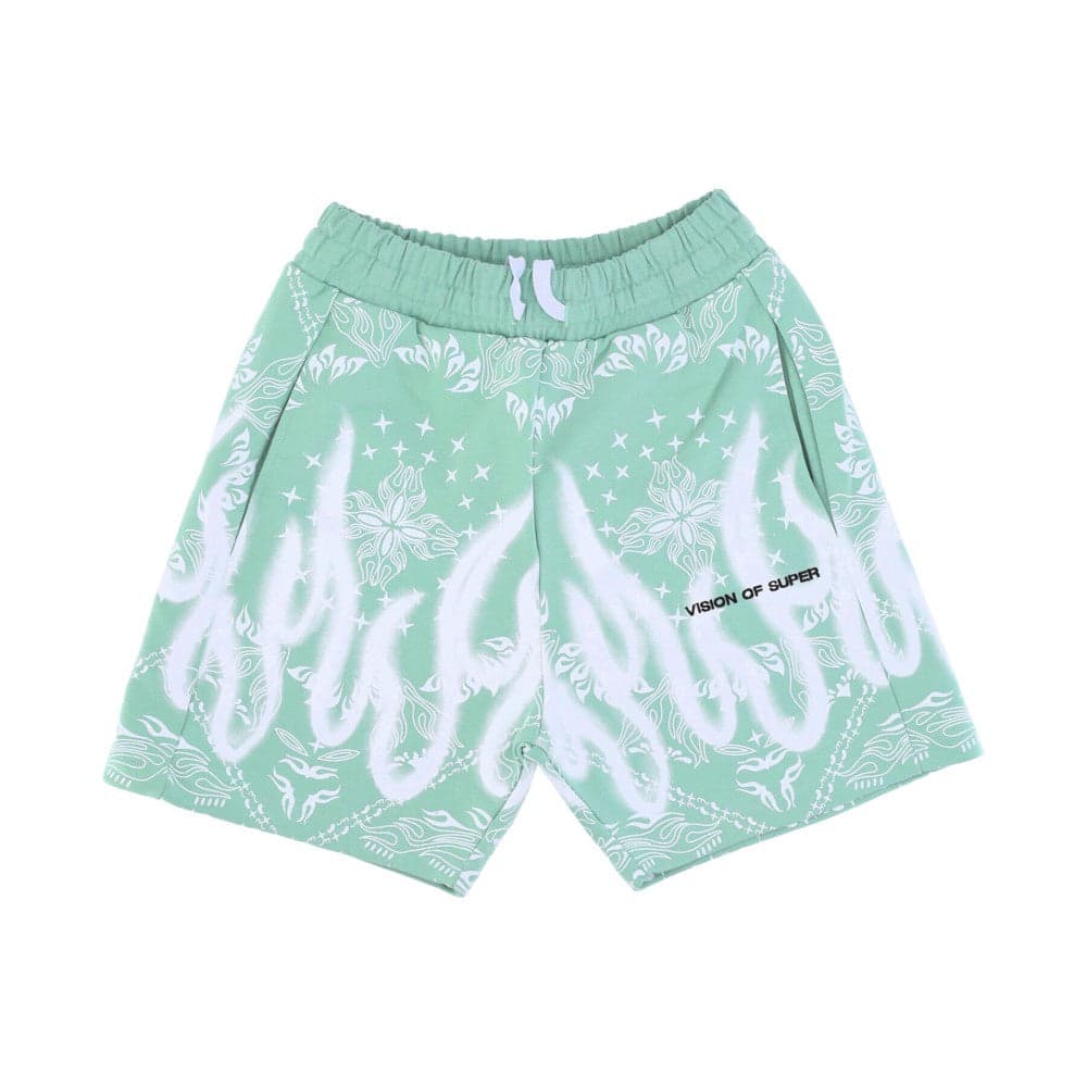 VISION OF SUPER Pantalone Corto Tuta Uomo Bandana Print Shorts Green - 3