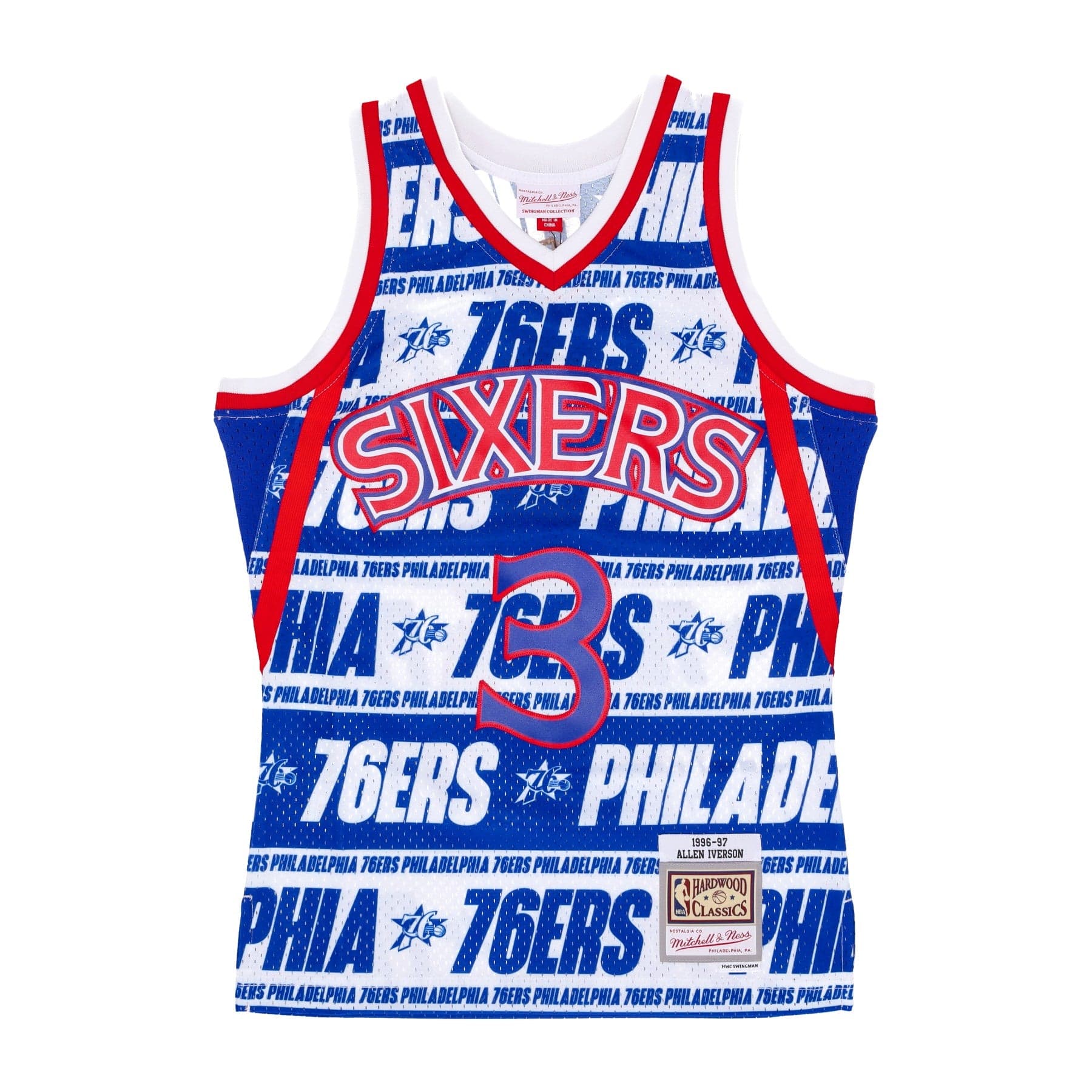MITCHELL &amp; NESS Canotta Basket Uomo Nba Teamwrap Swingman Jersey Hardwood Classics No 3 Allen Iverson 1996-97 Phi76e Blue - 4