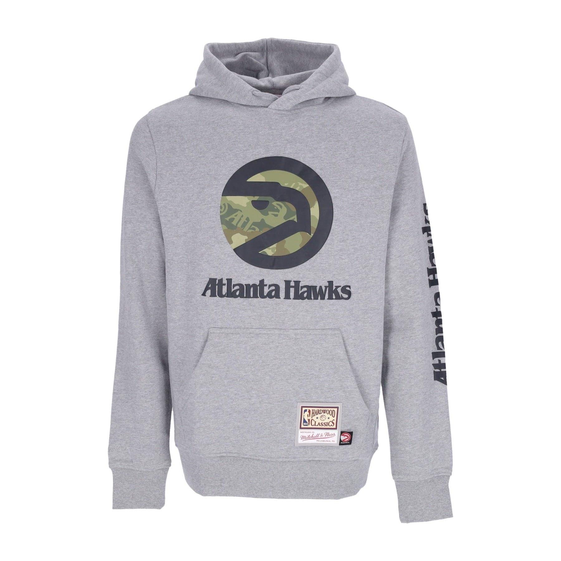 MITCHELL &amp; NESS Felpa Cappuccio Uomo Nba Ghost Green Camo Hoodie Hardwood Classics Atlhaw Grey Heather - 4