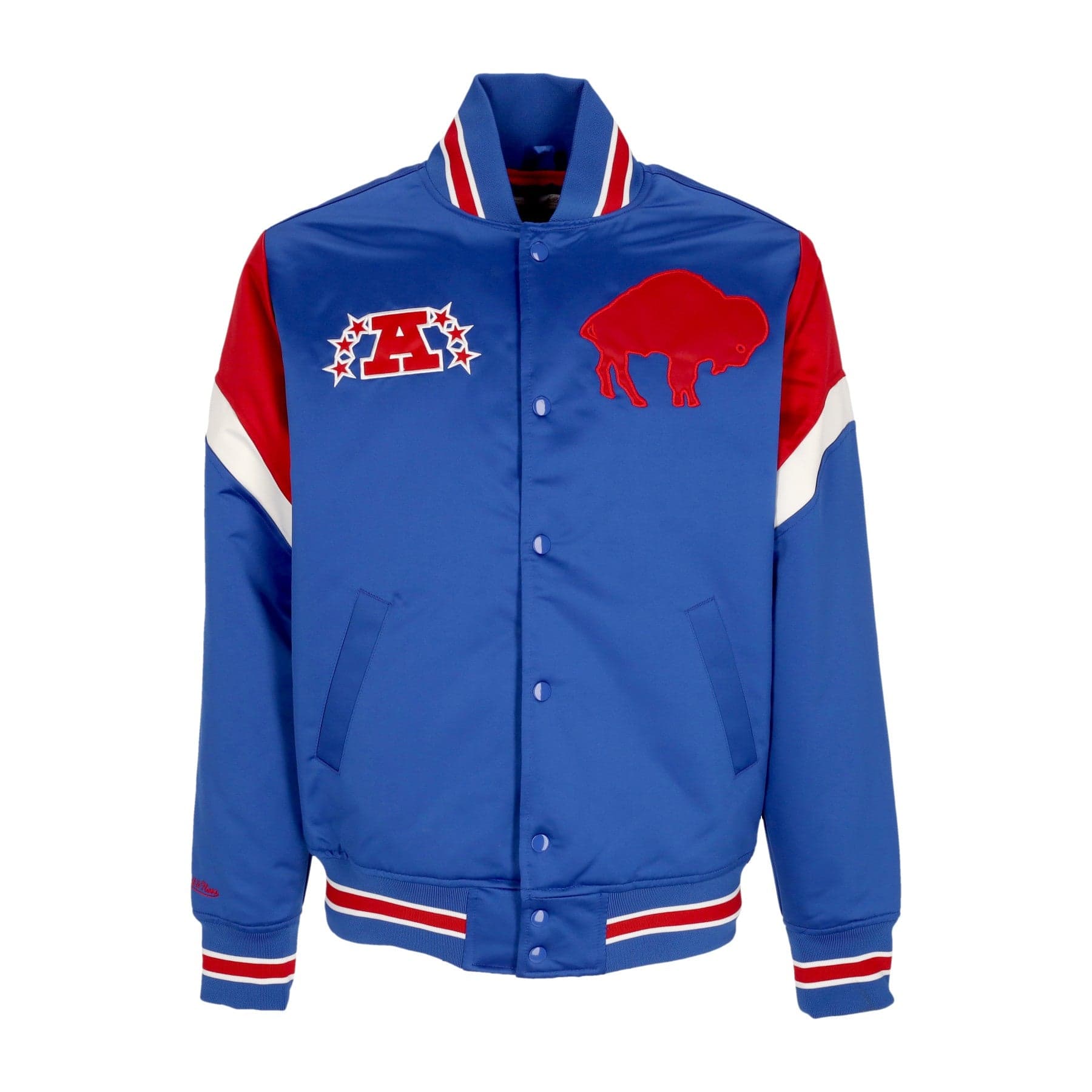MITCHELL &amp; NESS Giubbotto Bomber Uomo Nfl Heavyweight Satin Jacket Bufbil Original Team Colors - 3