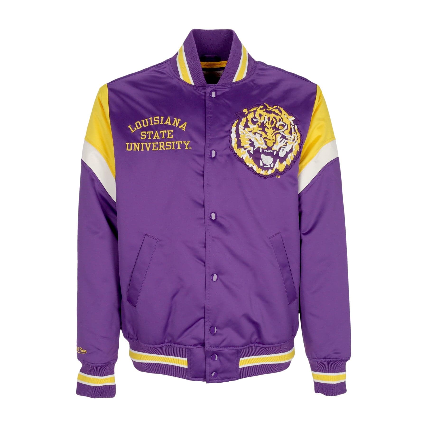 MITCHELL &amp; NESS Giubbotto Bomber Uomo Ncaa Heavyweight Satin Jacket Loutig Purple - 3