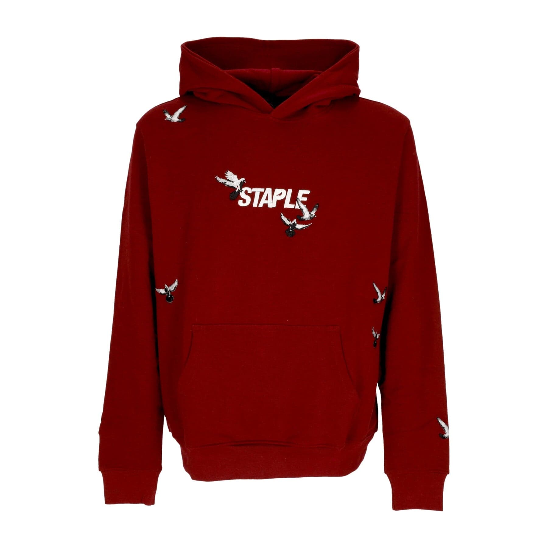 STAPLE Felpa Leggera Cappuccio Uomo Flock Logo Hoodie Burgundy - 3