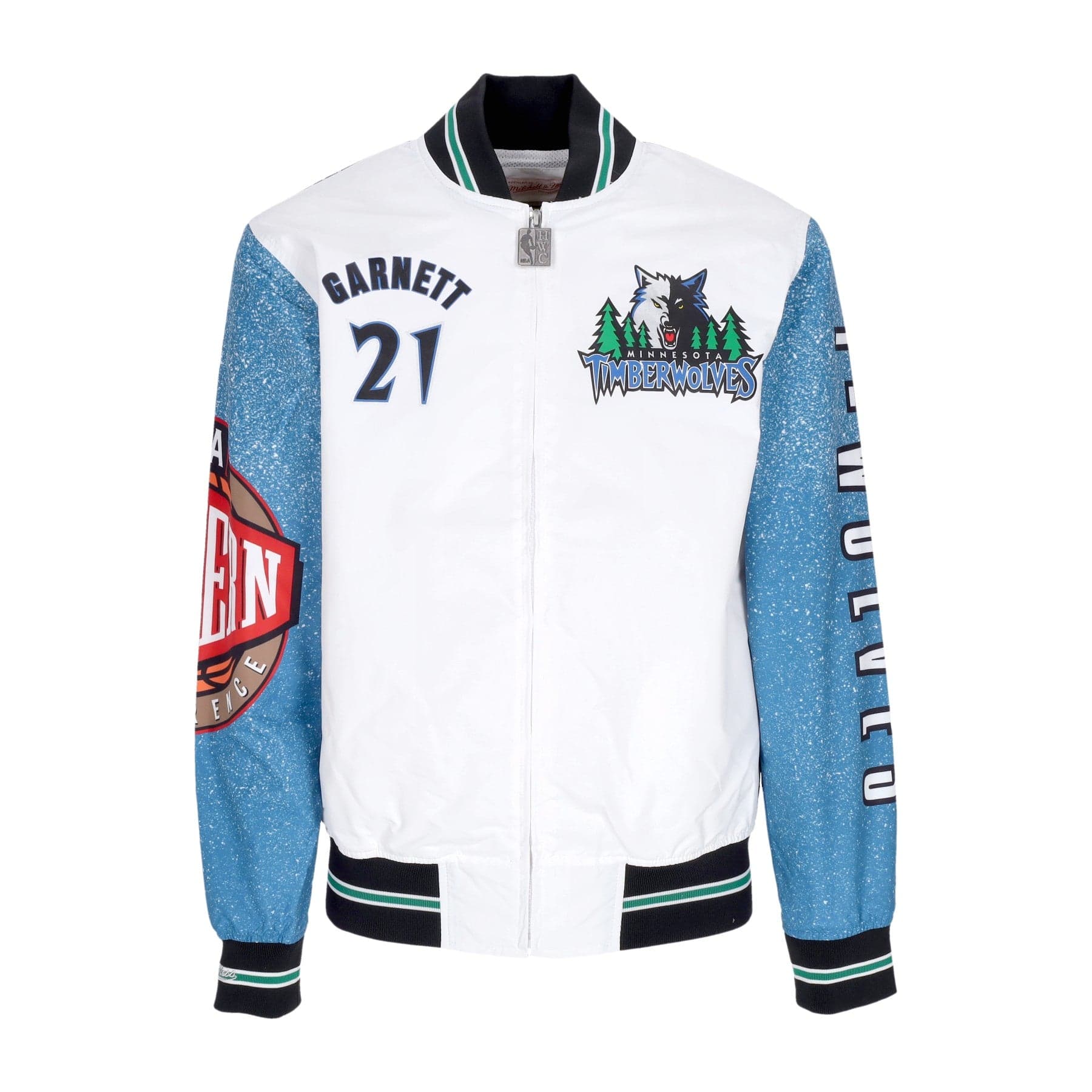 MITCHELL &amp; NESS Giubbotto Bomber Uomo Nba Burst Warm Up Jacket No 21 Kevin Garnett Mintim Multi/white - 5