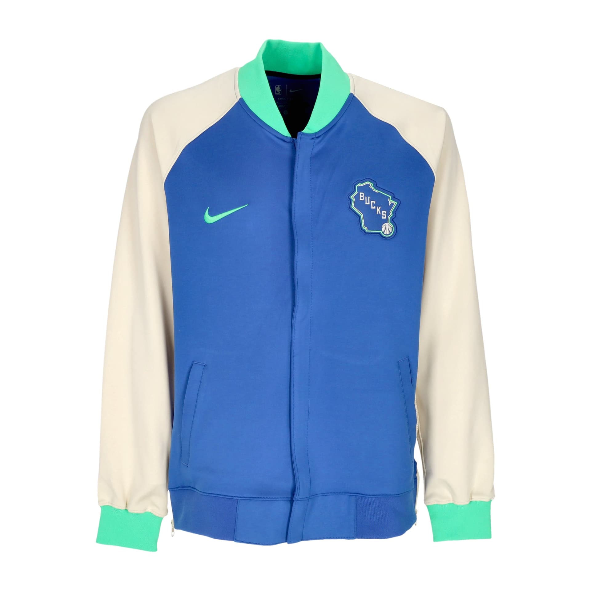 NIKE NBA Felpa Leggera College Uomo Nba City Edition Dri-fit Showtime L/s Full-zip Jacket Milbuc Game Royal/flat Opal/green Shock - 4