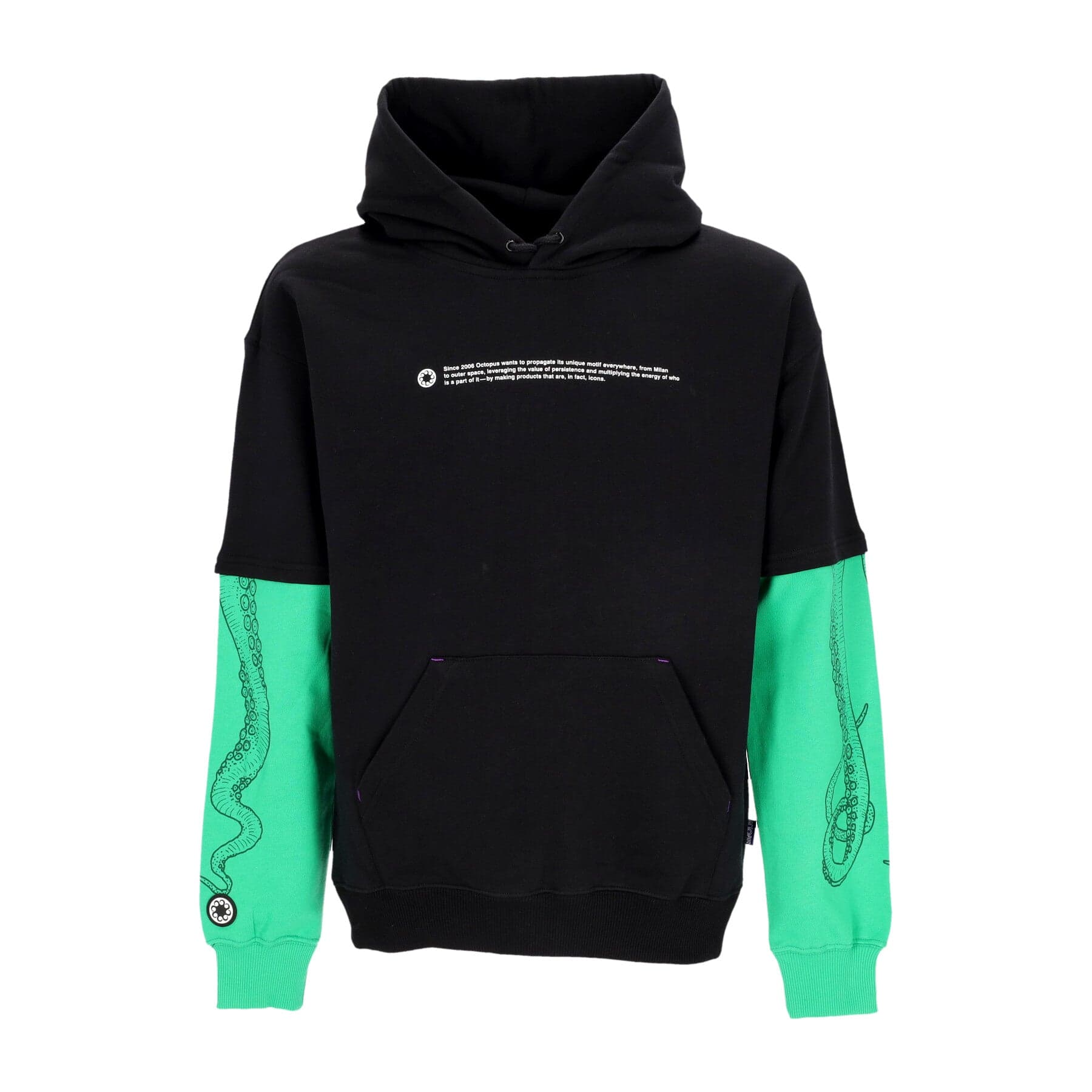 OCTOPUS Felpa Leggera Cappuccio Uomo Logo Overhoodie Hoodie Green/black - 3