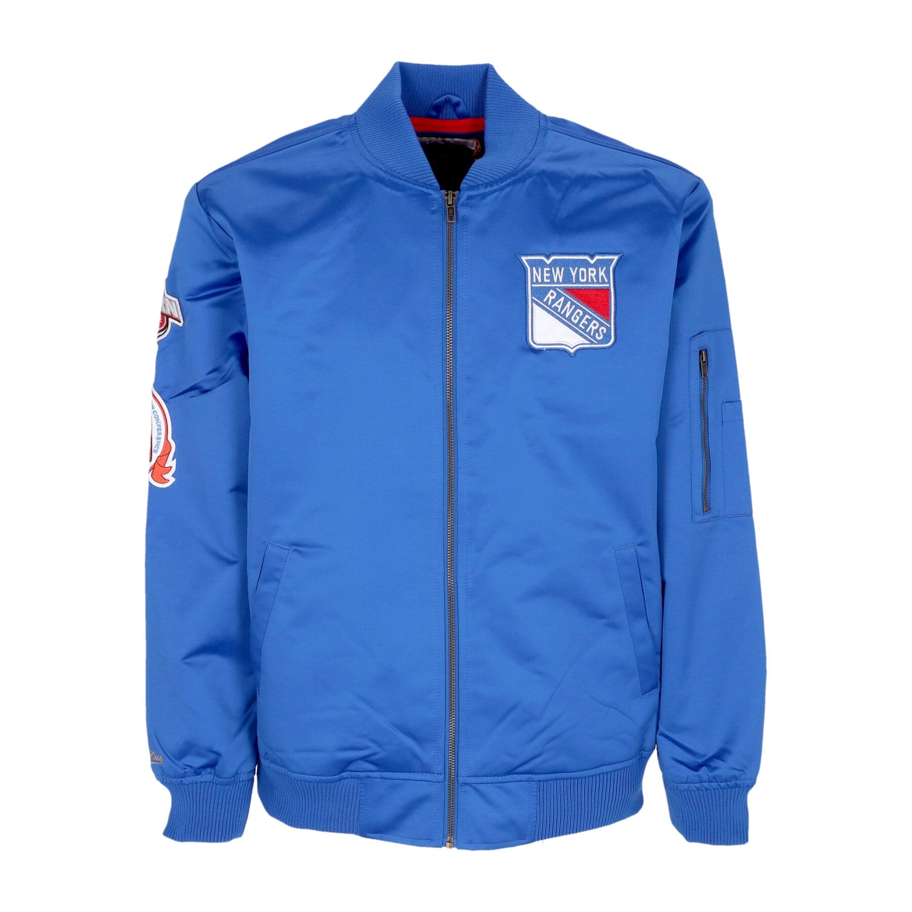 MITCHELL &amp; NESS Giubbotto Bomber Uomo Nhl Lightweight Satin Bomber Neyran Blue - 4