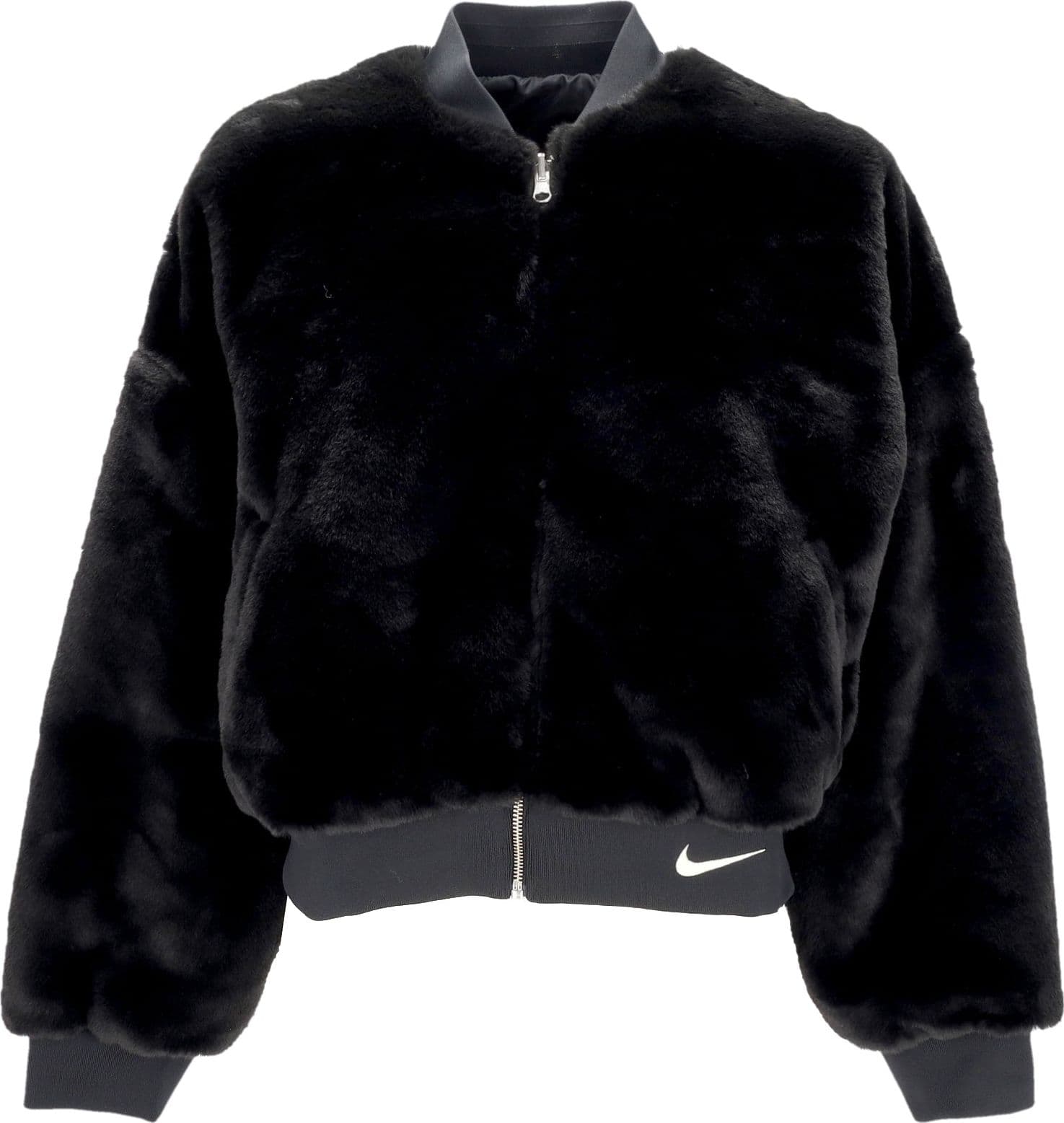 Nike Pelliccia Donna W Sportswear Reversible Faux Fur Bomber Black/coconut Milk – giacca