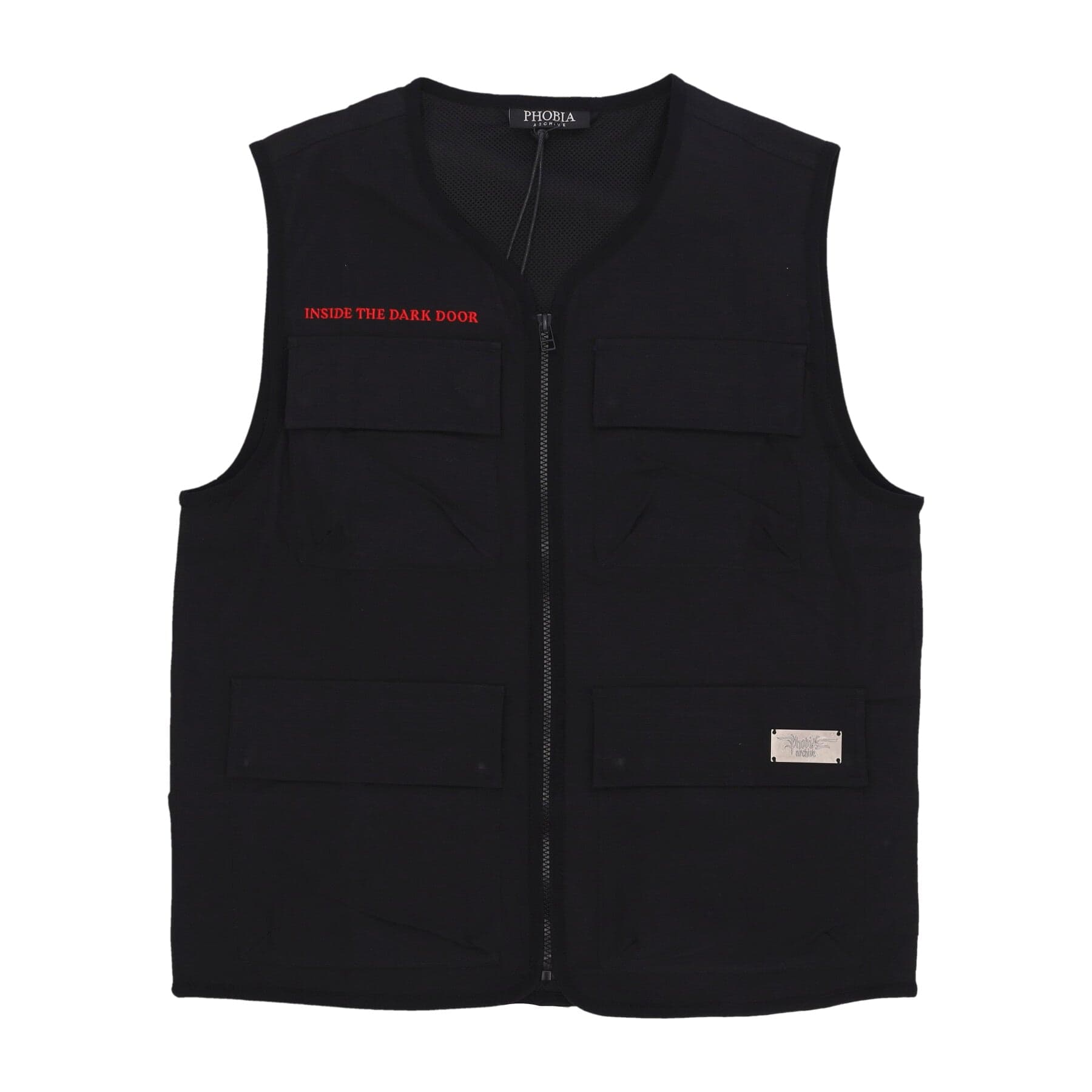 PHOBIA Smanicato Uomo Screaming Skull Print Worker Gilet Black - 5