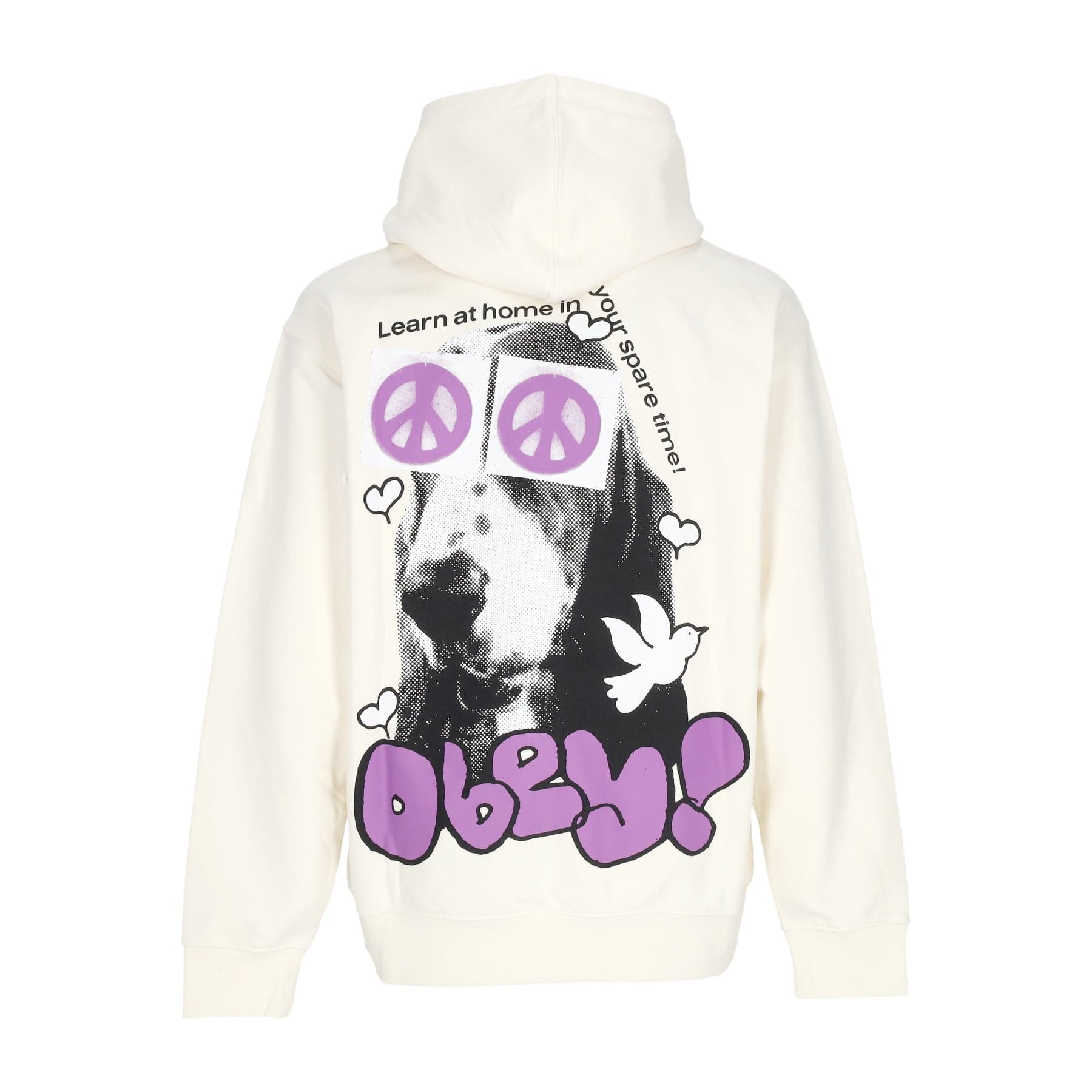 OBEY Felpa Leggera Cappuccio Uomo Peace Eyes Box Fit Premium Hoodie Unbleached - 3