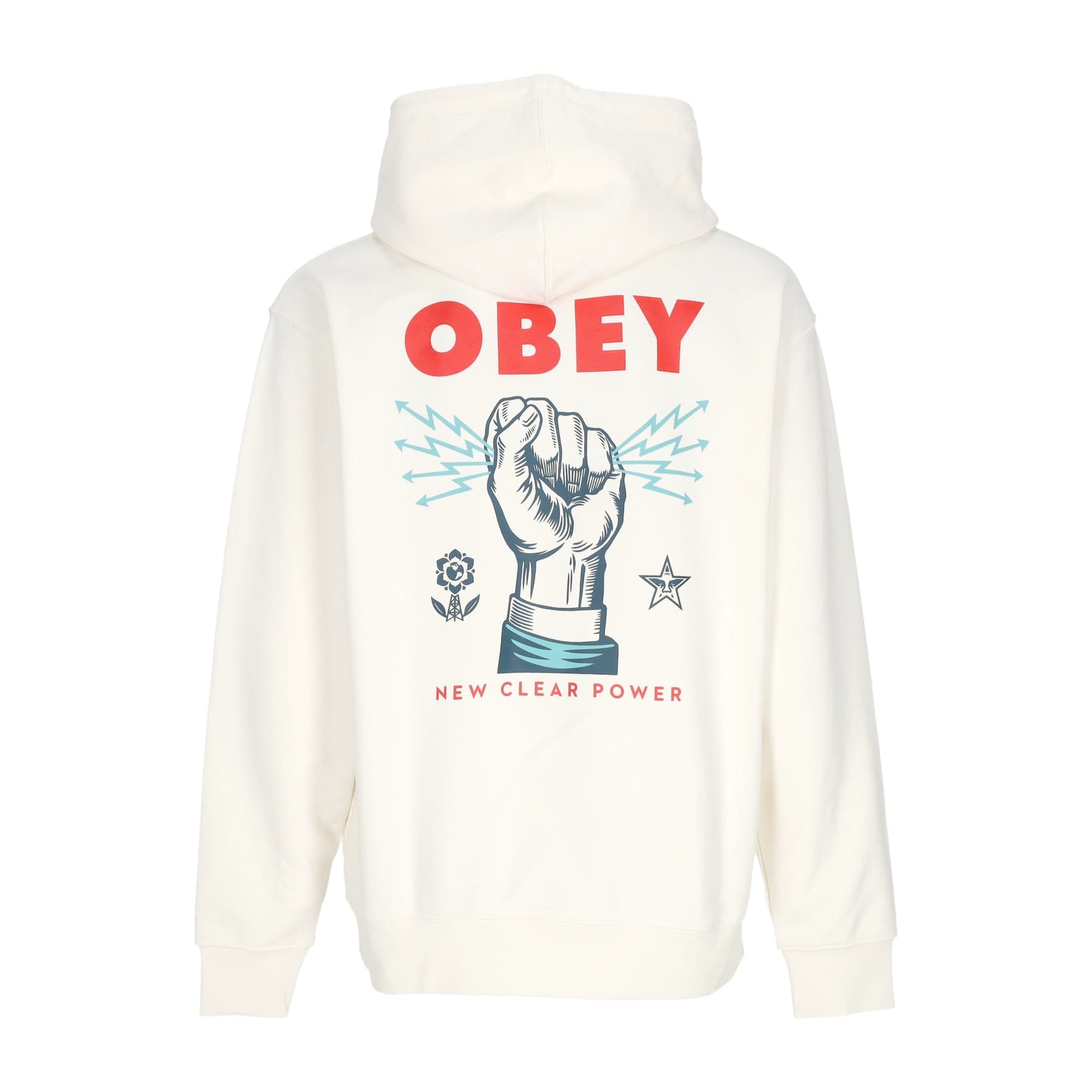OBEY Felpa Leggera Cappuccio Uomo New Clear Power Hoodie Fleece Unbleached - 3