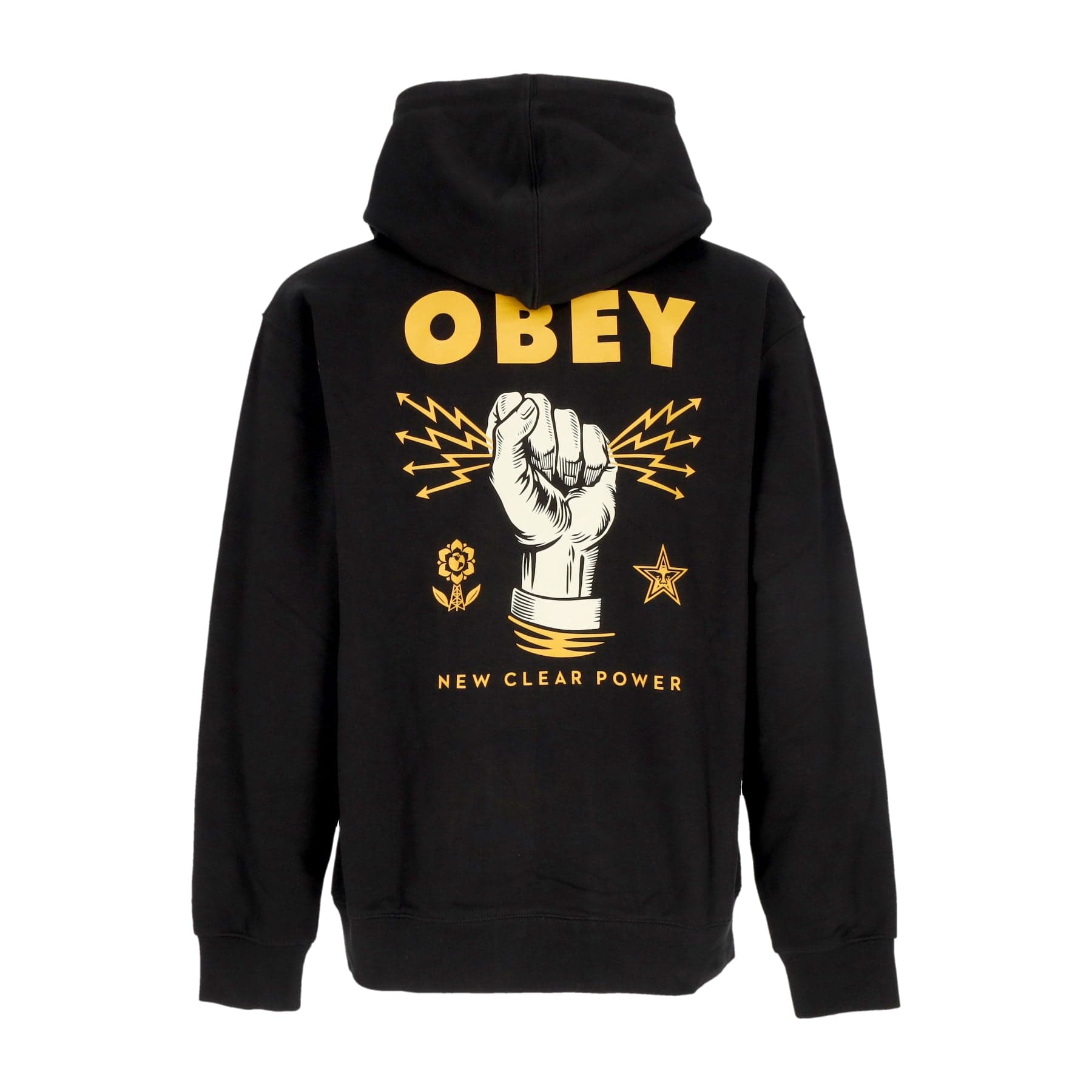 OBEY Felpa Leggera Cappuccio Uomo New Clear Power Hoodie Fleece Black