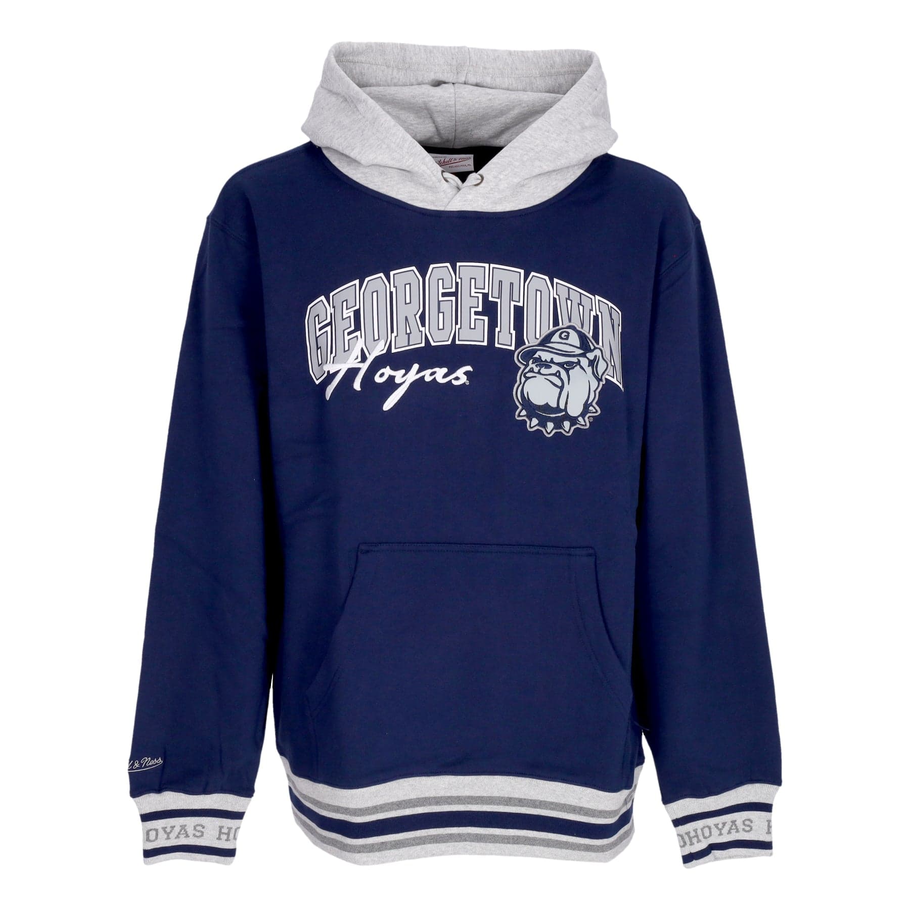 MITCHELL &amp; NESS Felpa Cappuccio Uomo Ncaa Premium Fleece Vintage Logo Hoodie Geohoy Navy - 4