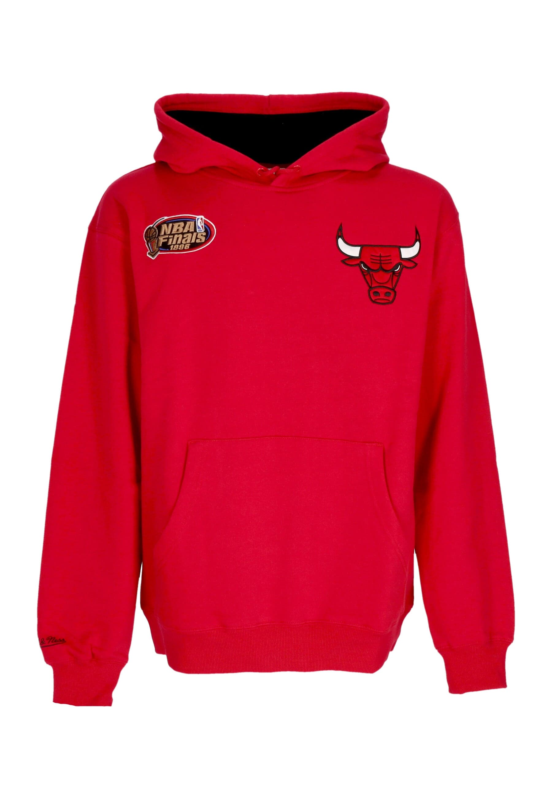 MITCHELL &amp; NESS Felpa Cappuccio Uomo Nba Premium Fleece Vintage Logo Hoodie Dennis Rodman Chibul Scarlet - 5