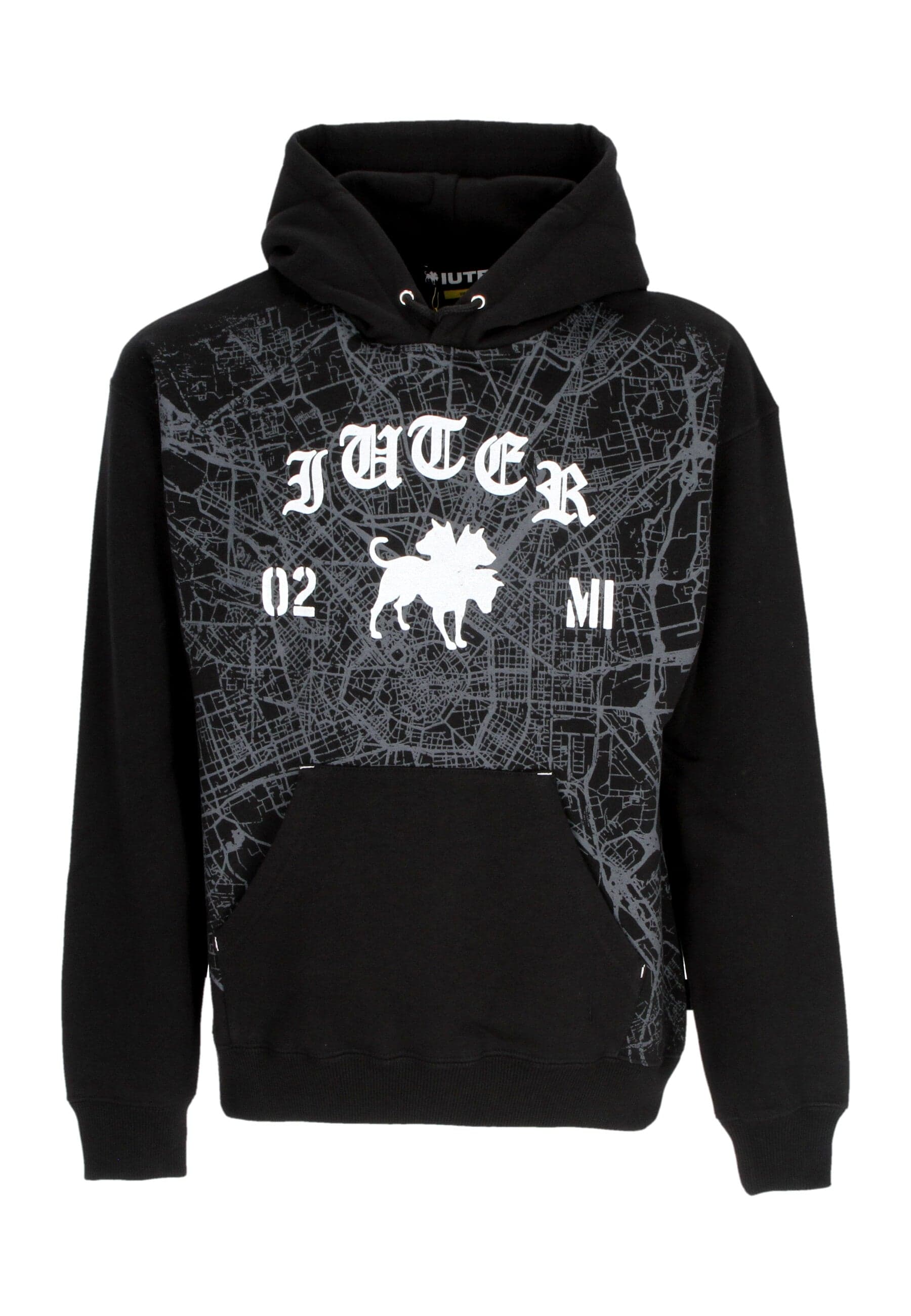 IUTER Felpa Cappuccio Uomo Milano Map Logo Hoodie X Club Dogo Black - 3
