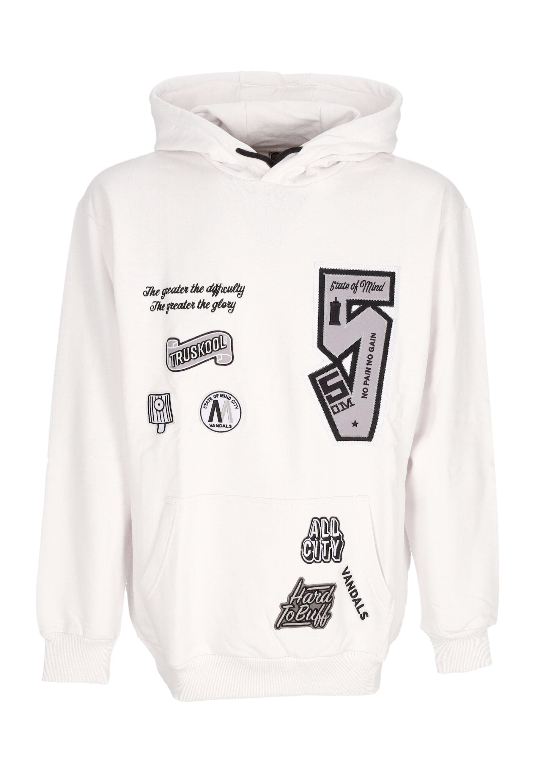 5TATE OF MIND Felpa Leggera Cappuccio Uomo Graffiti Patch Hoodie White - 5