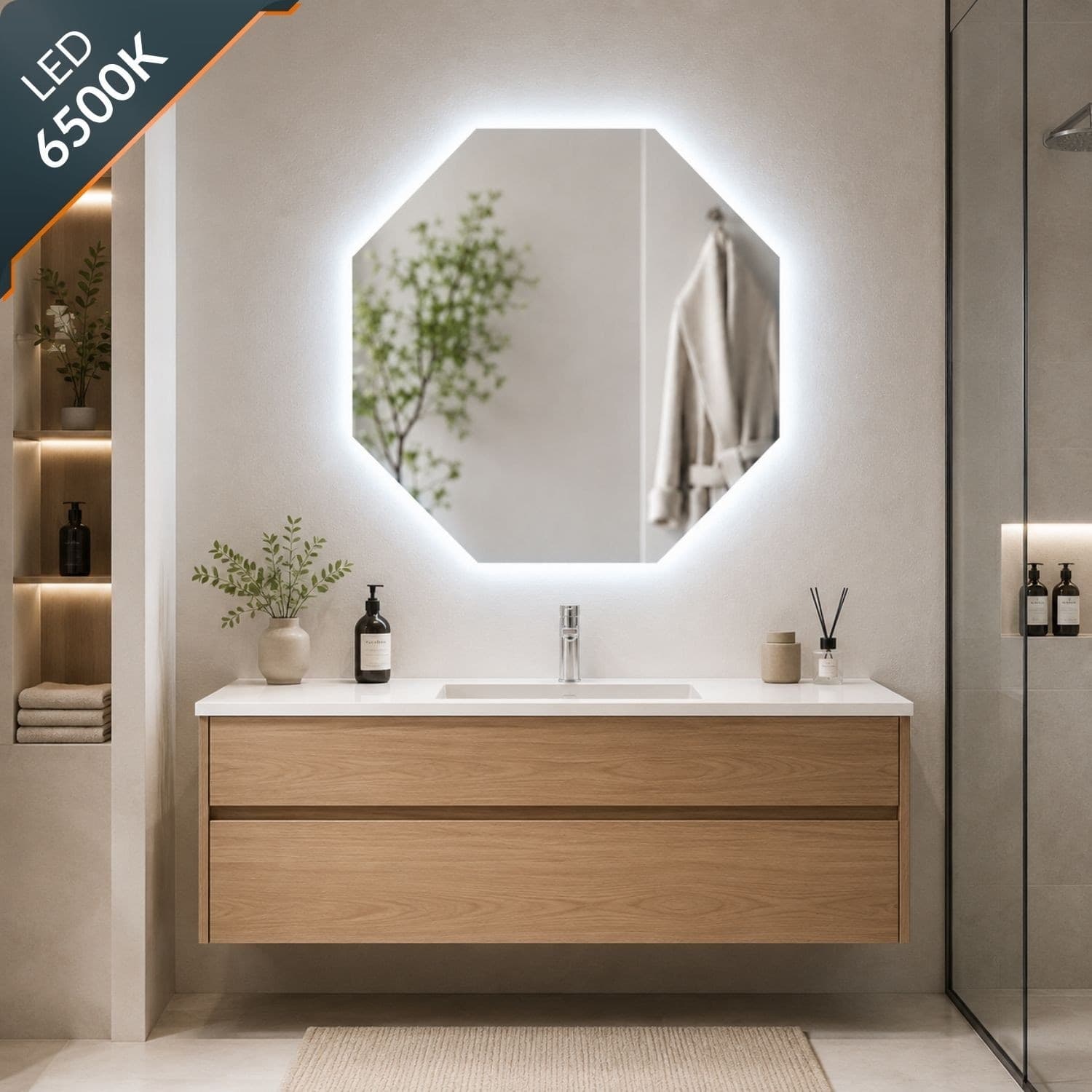 Specchio Ottagonale Retroilluminato Con Interruttore Touch Led - 12
