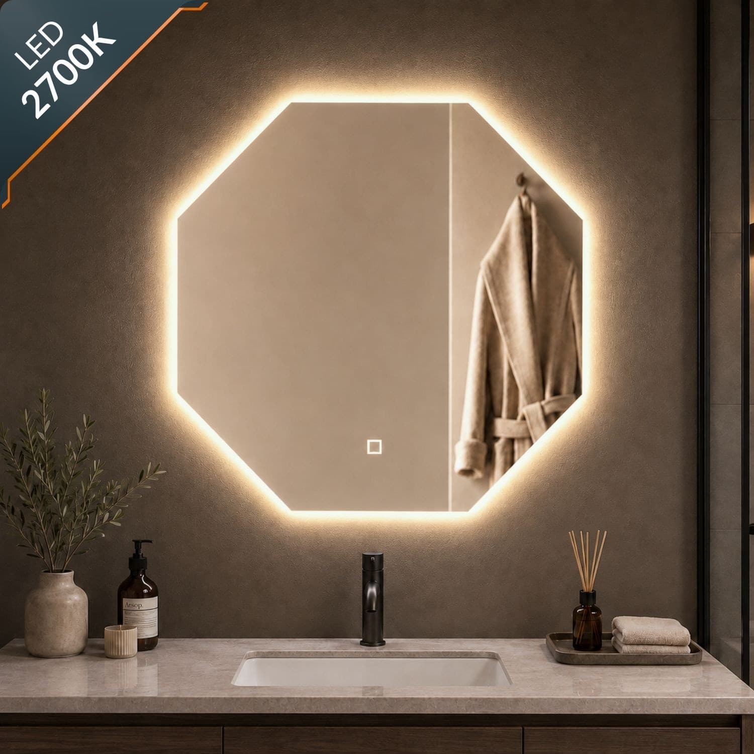 Specchio Ottagonale Retroilluminato Con Interruttore Touch Led - 14