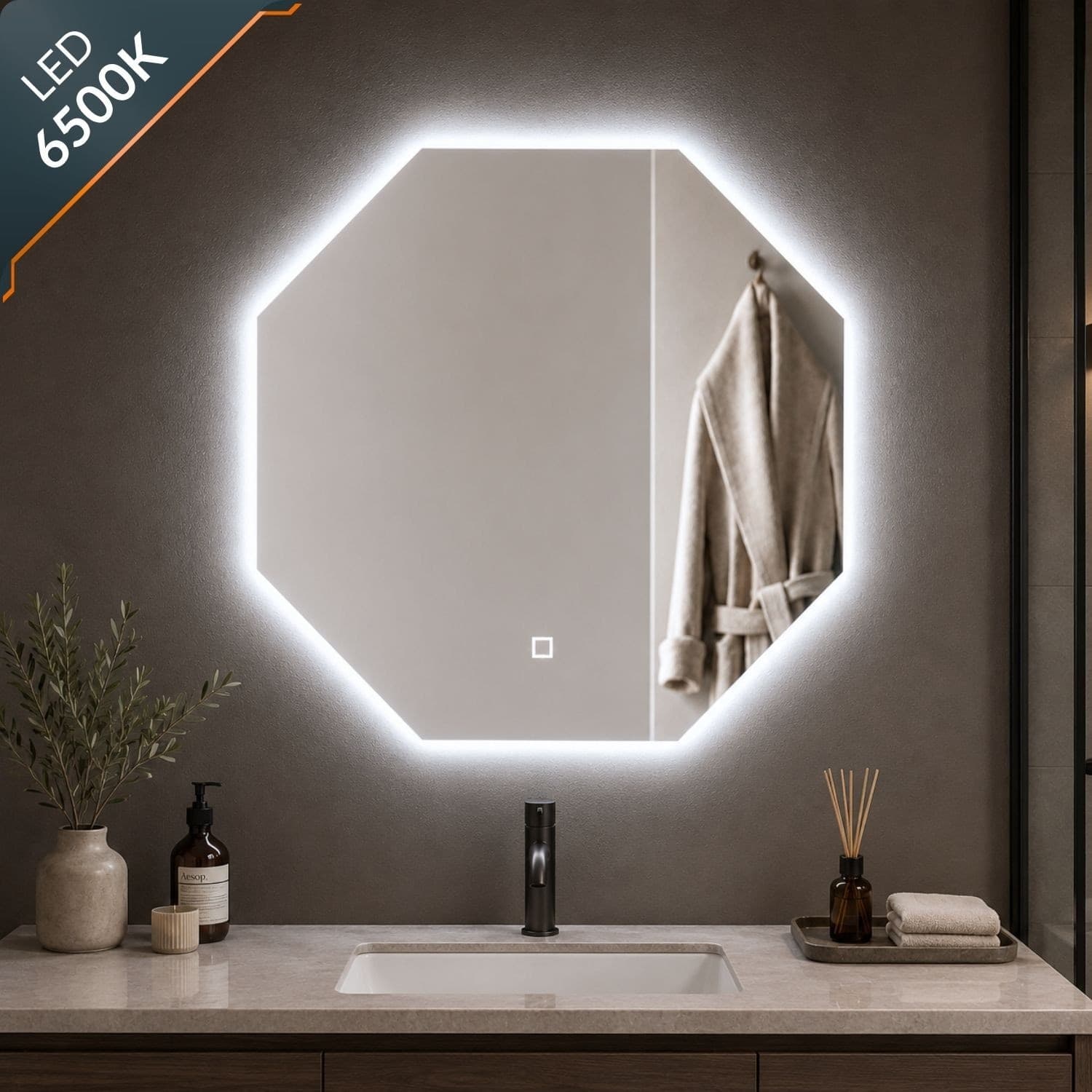 Specchio Ottagonale Retroilluminato Con Interruttore Touch Led - 16