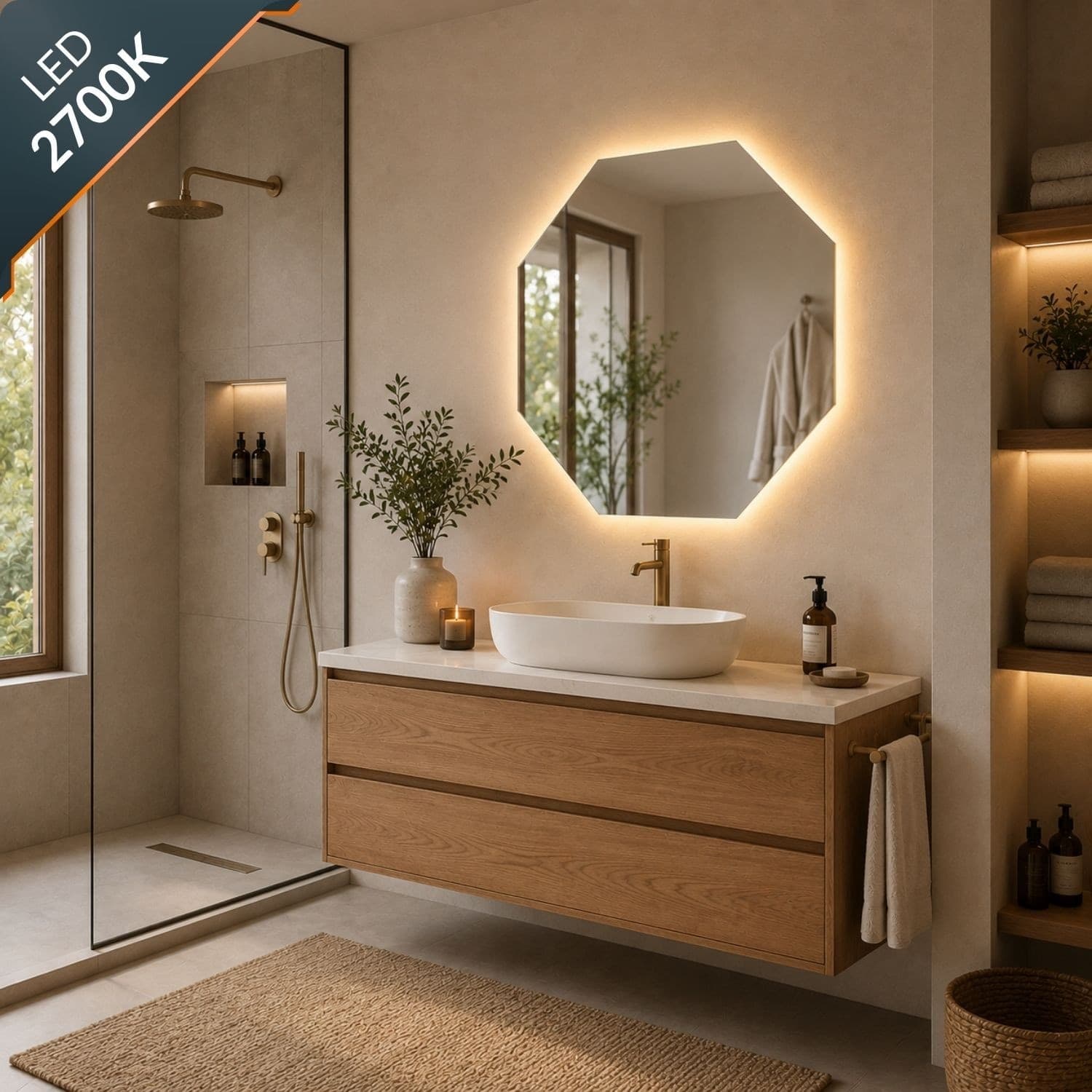 Specchio Ottagonale Retroilluminato Con Interruttore Touch Led - 17