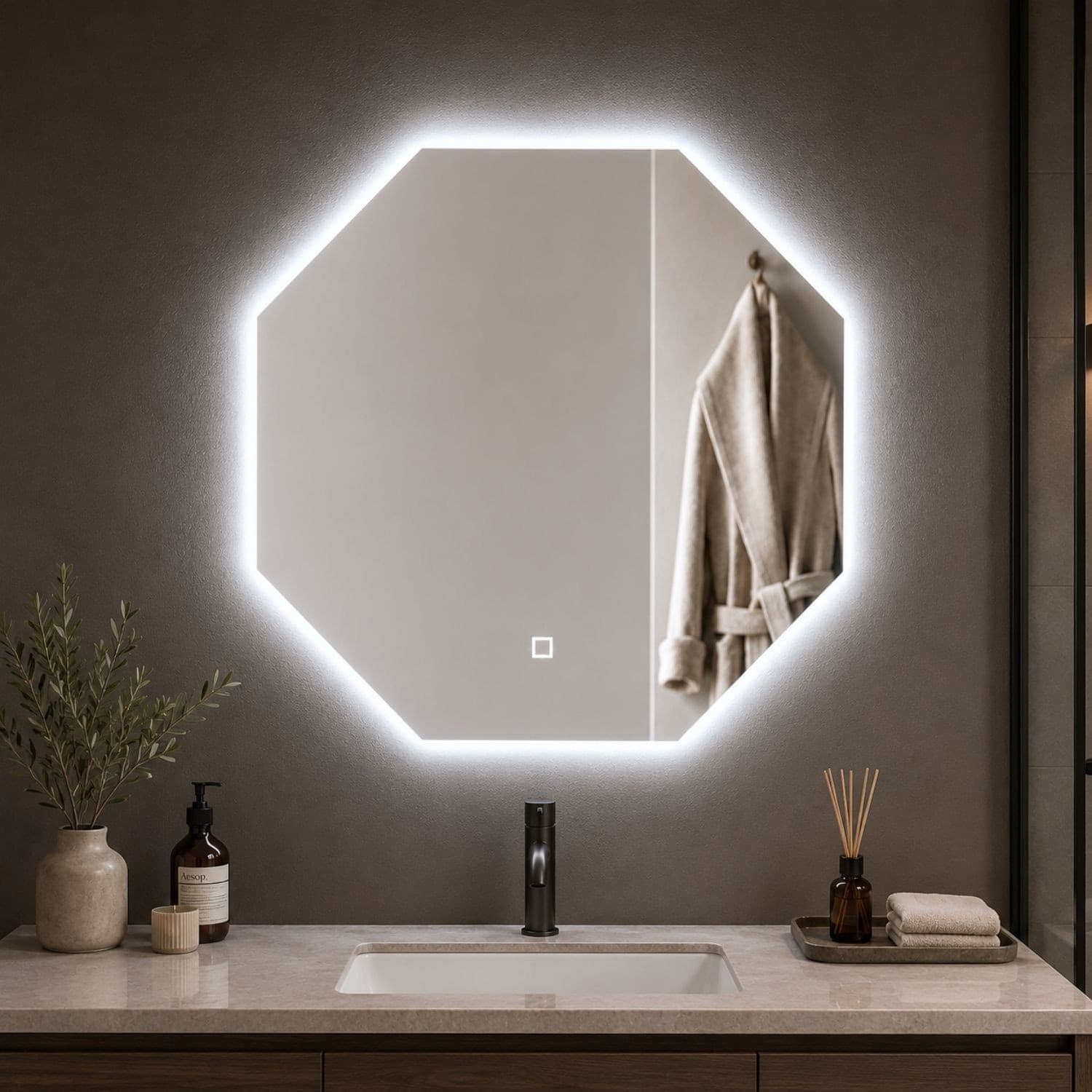 Specchio Ottagonale Retroilluminato Con Interruttore Touch Led - 19