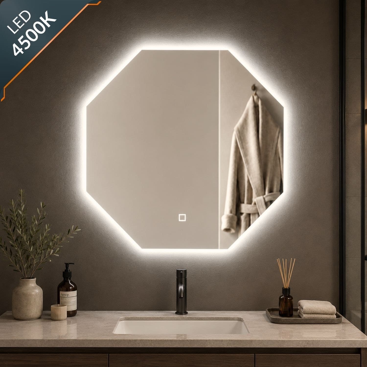 Specchio Ottagonale Retroilluminato Con Interruttore Touch Led - 21