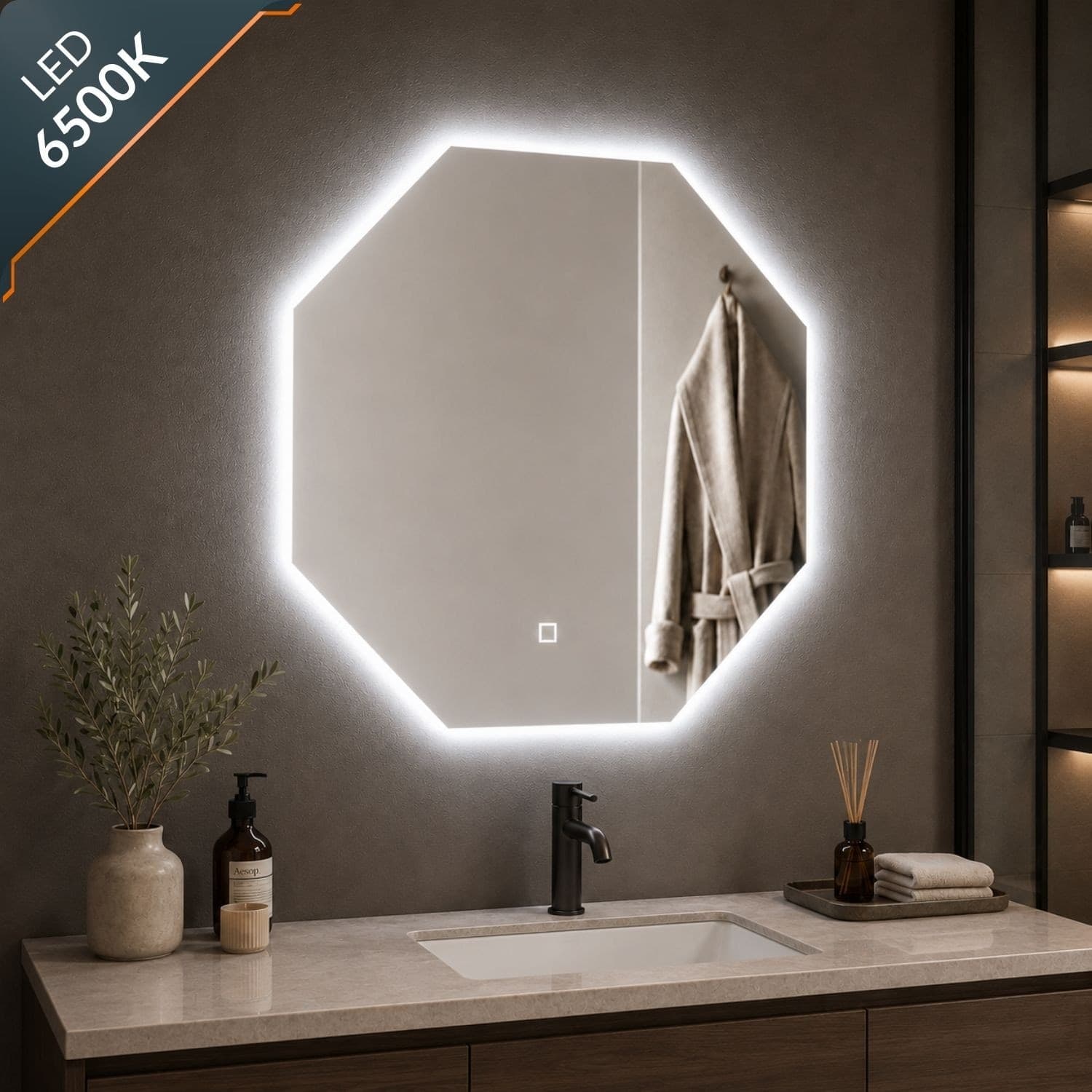 Specchio Ottagonale Retroilluminato Con Interruttore Touch Led - 9