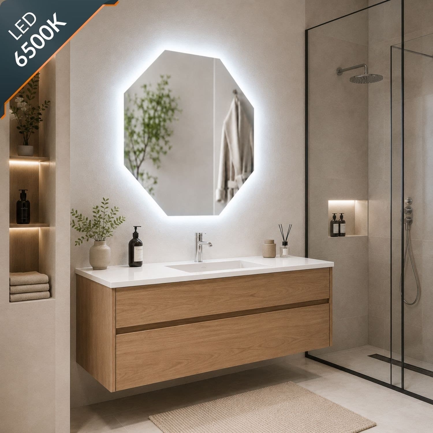 Specchio Ottagonale Retroilluminato Con Interruttore Touch Led - 10