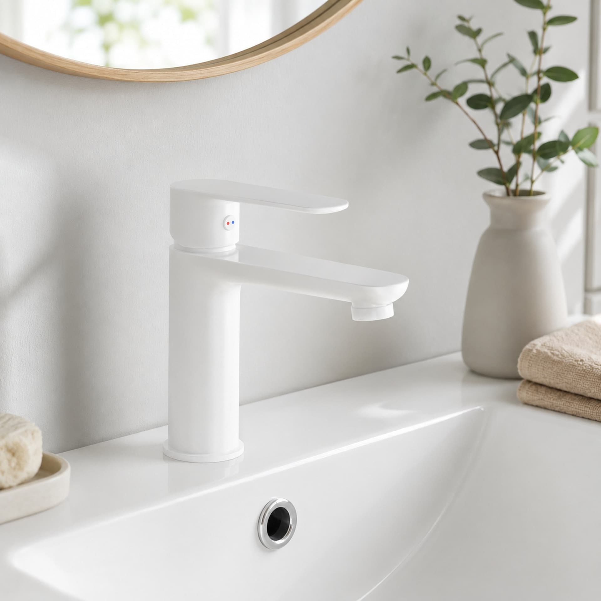 Miscelatore Rubinetto Oceania Lavabo In Ottone Bianco Opaco Con Piletta - 2