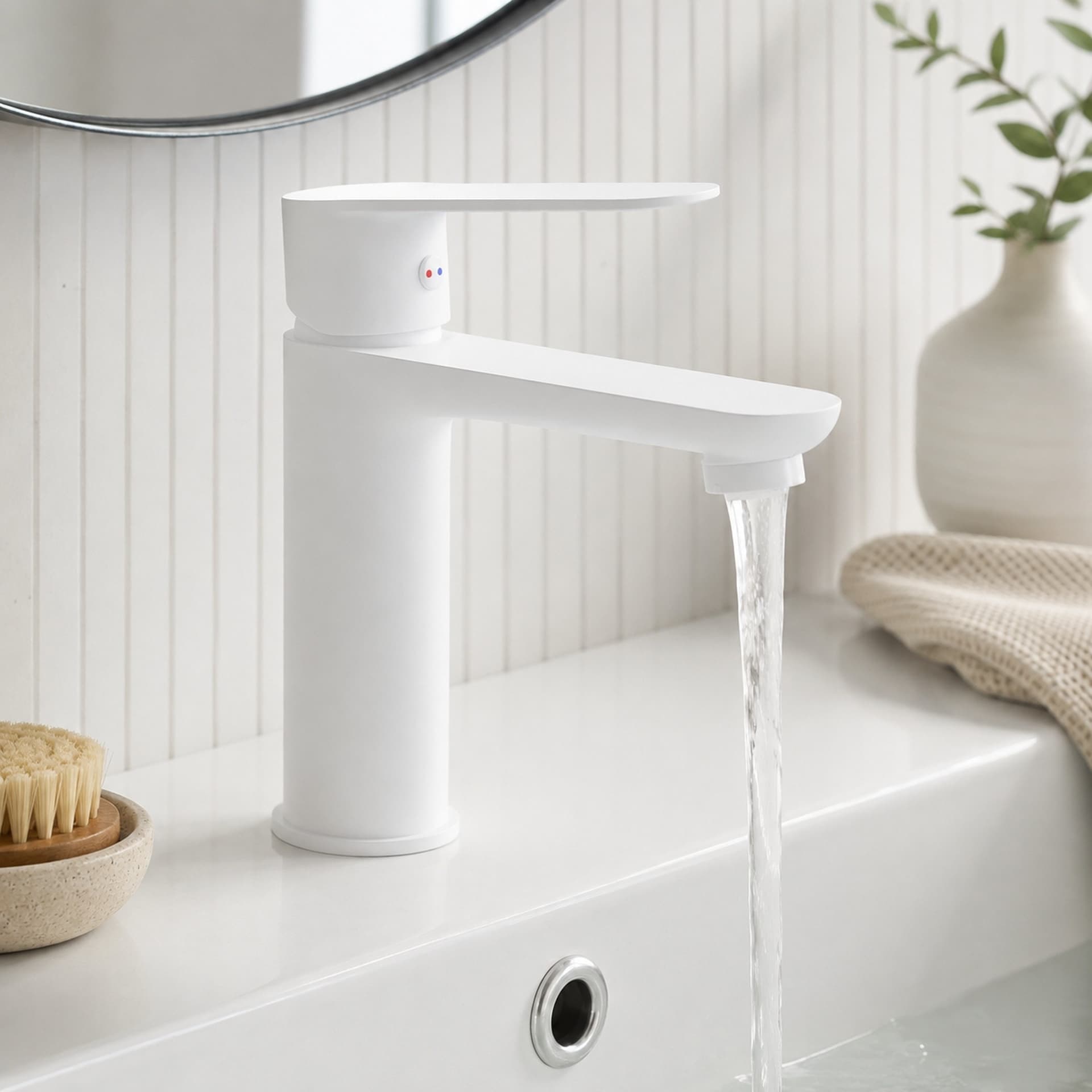 Miscelatore Rubinetto Oceania Lavabo In Ottone Bianco Opaco Con Piletta - 4