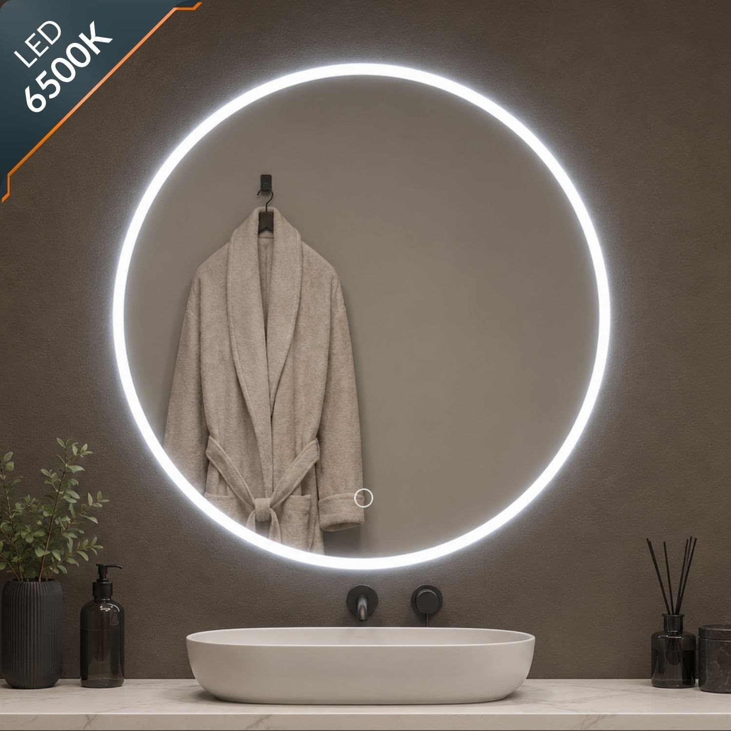 Specchio Tondo Led Con Interruttore Touch Elegante - 14