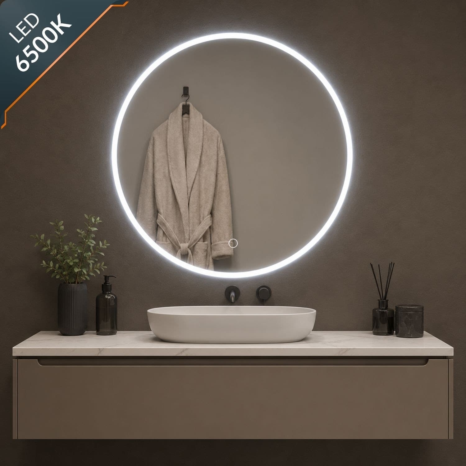 Specchio Tondo Led Con Interruttore Touch Elegante - 3