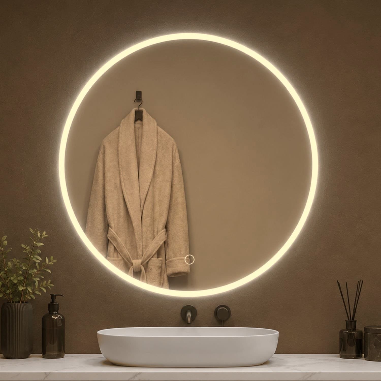 Specchio Tondo Led Con Interruttore Touch Elegante - 22