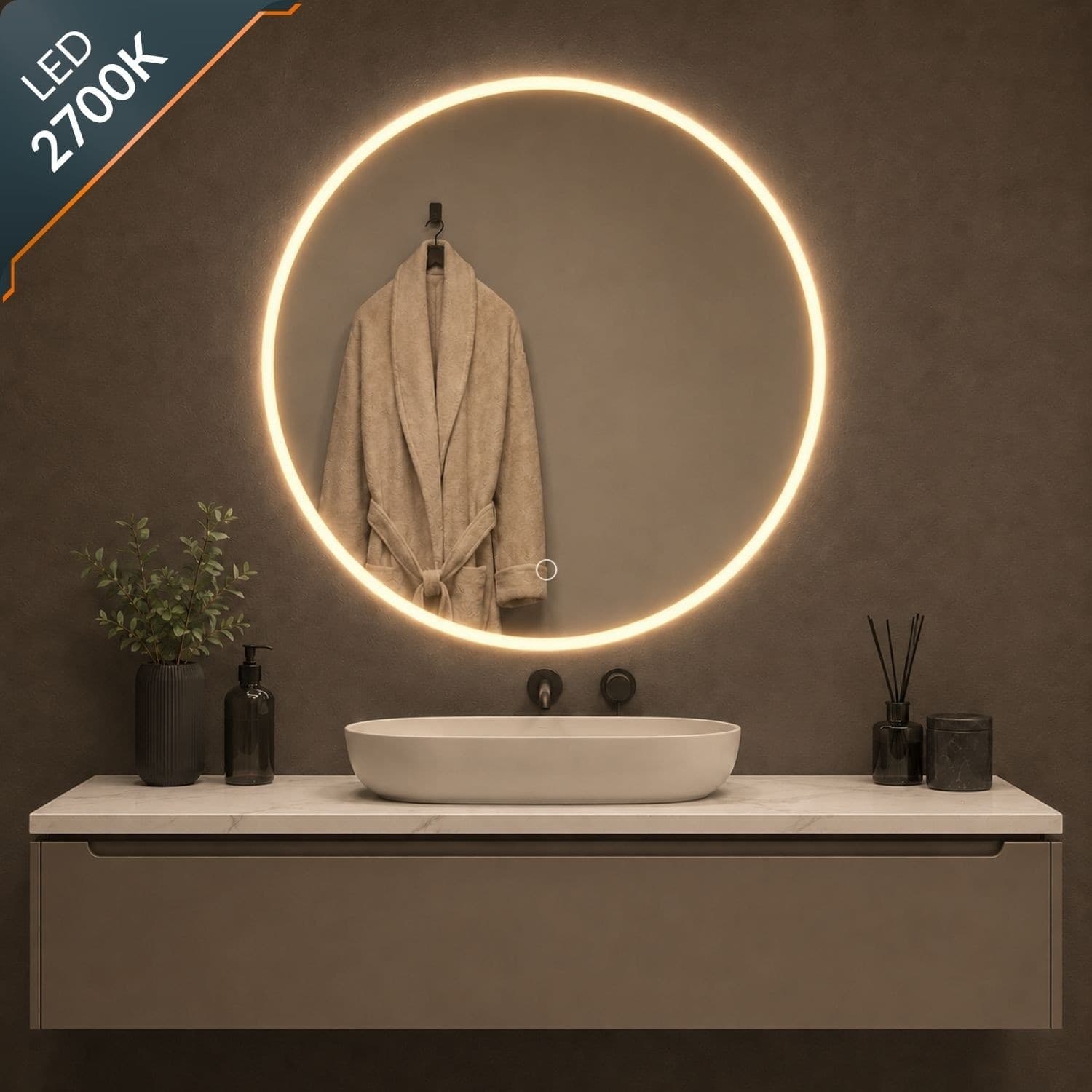 Specchio Tondo Led Con Interruttore Touch Elegante - 34