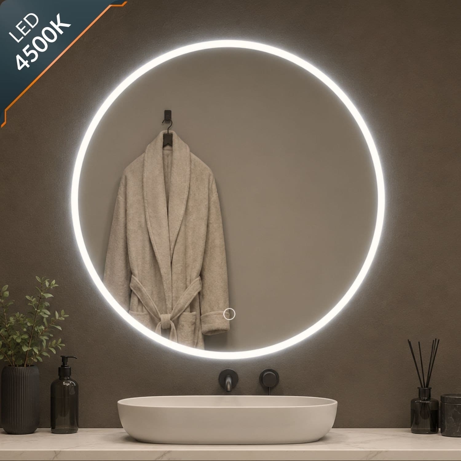 Specchio Tondo Led Con Interruttore Touch Elegante - 35