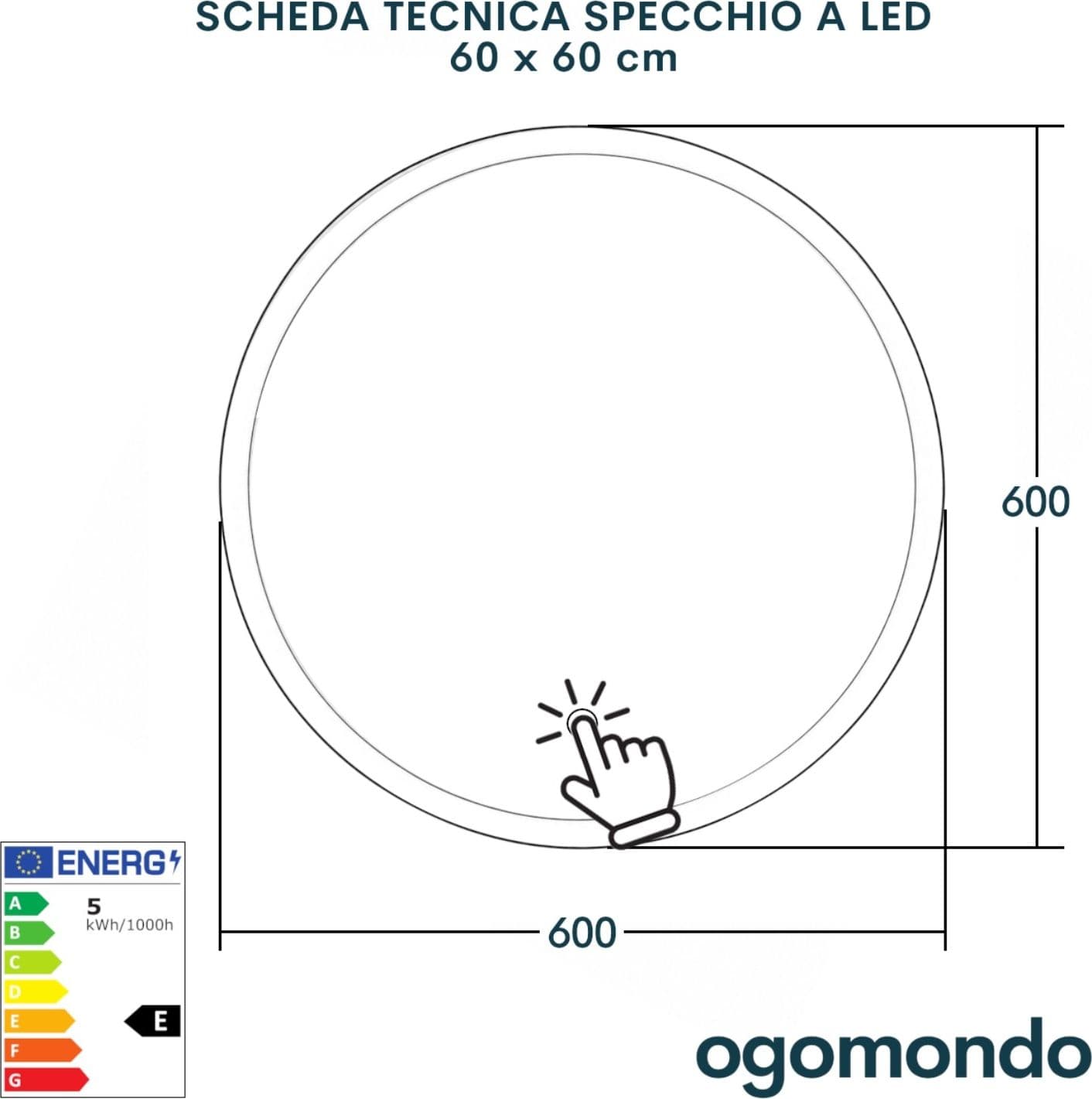 Specchio Tondo Led Con Interruttore Touch Elegante - 37