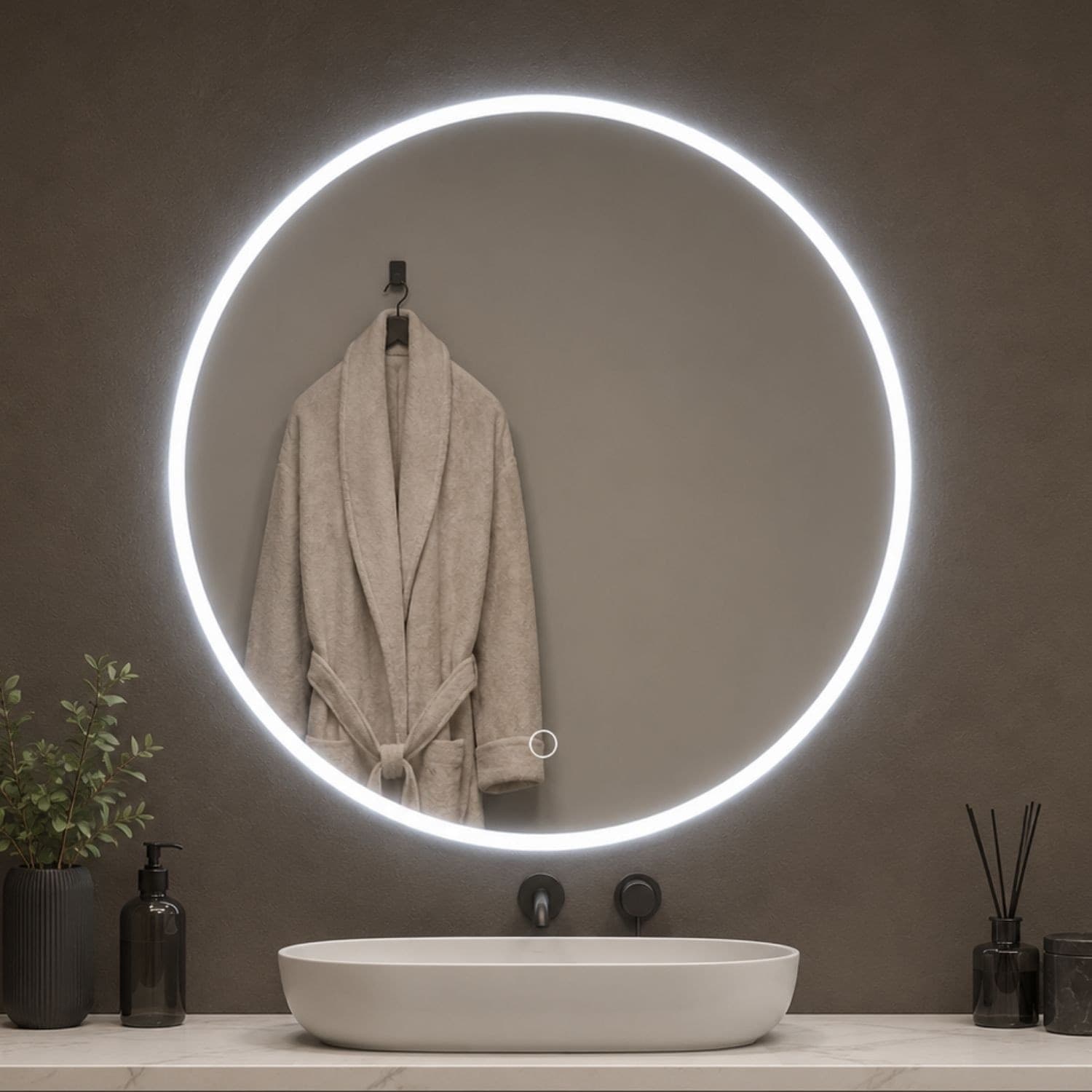 Specchio Tondo Led Con Interruttore Touch Elegante - 8