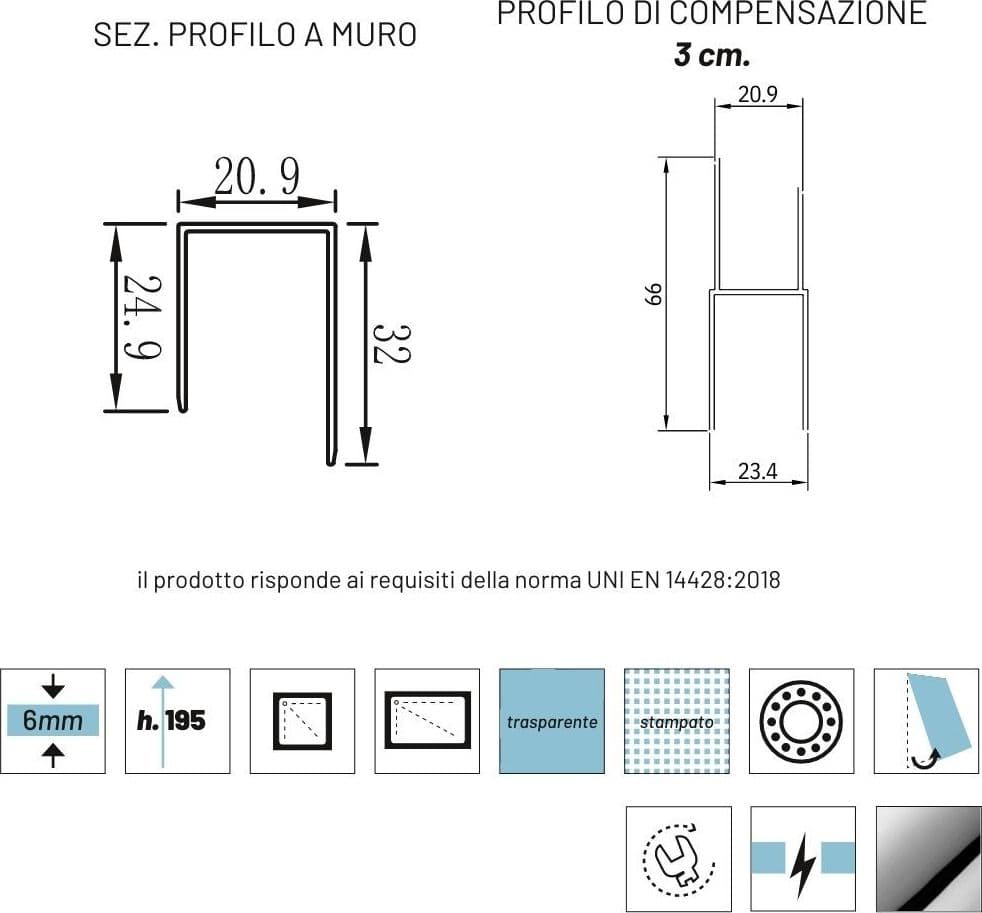 Lato Porta Box Doccia Angolare Nicchia Dafne Cristallo 6 mm 80 cm Stampato - 4