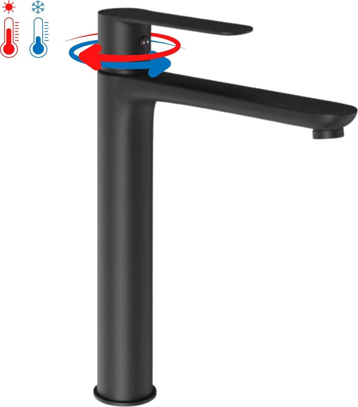 Miscelatore Rubinetto Oceania Lavabo Bocca Alta Ottone Nero Opaco - 2