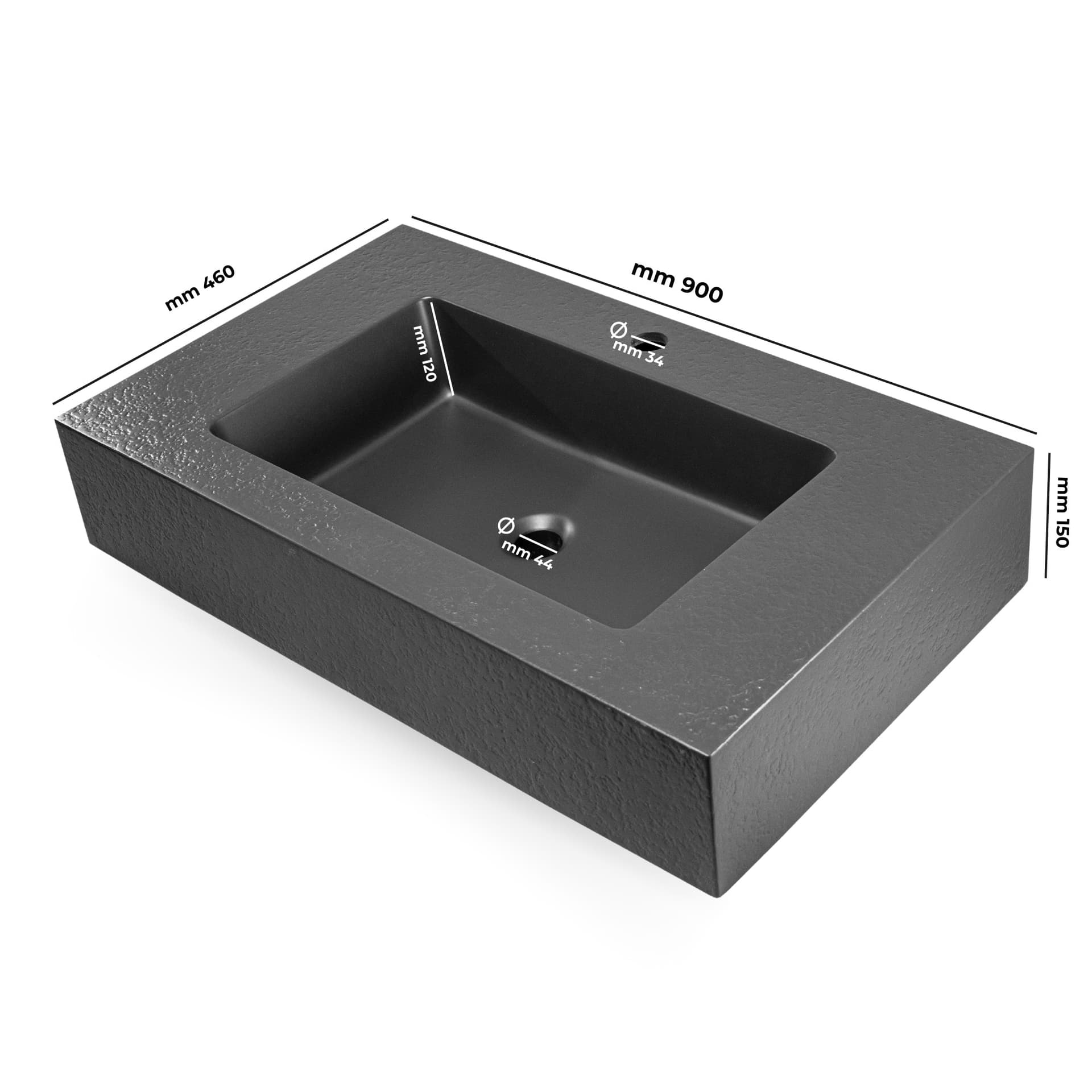 Ogomondo Top Lavabo Sospeso in Materiale Marmo Resina Finitura Asfalto - 18