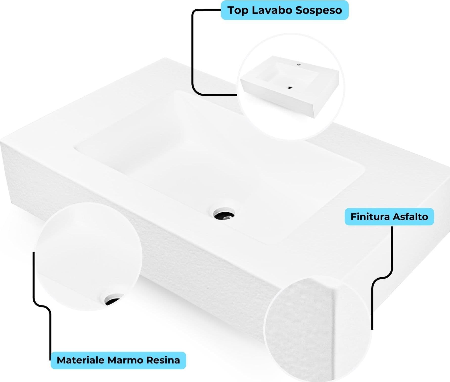 Ogomondo Top Lavabo Sospeso in Materiale Marmo Resina Finitura Asfalto - 8