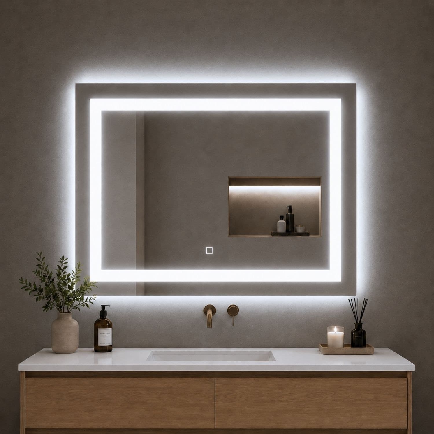 Specchio Rettangolare Led Con Interruttore Touch E Cornice In Alluminio - 11