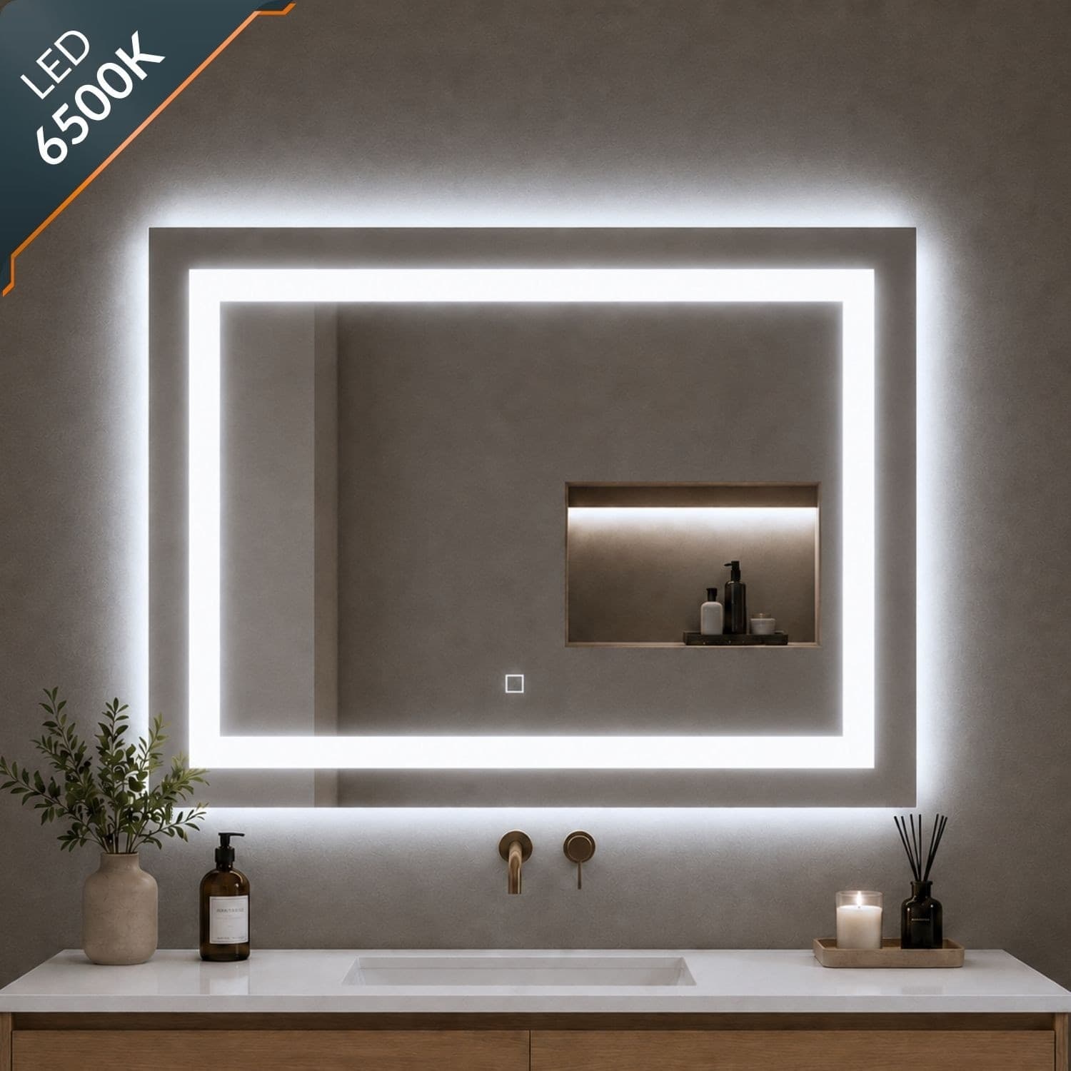 Specchio Rettangolare Led Con Interruttore Touch E Cornice In Alluminio - 14