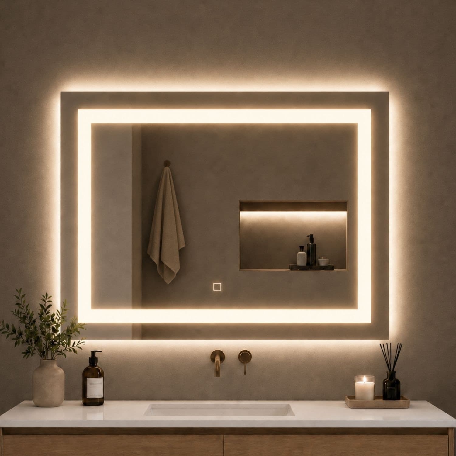 Specchio Rettangolare Led Con Interruttore Touch E Cornice In Alluminio - 26