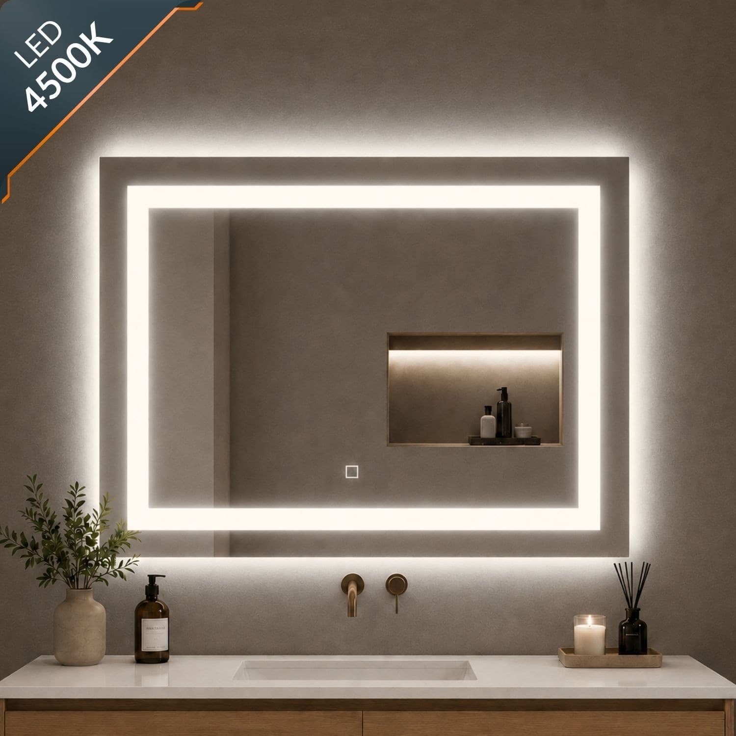 Specchio Rettangolare Led Con Interruttore Touch E Cornice In Alluminio - 28