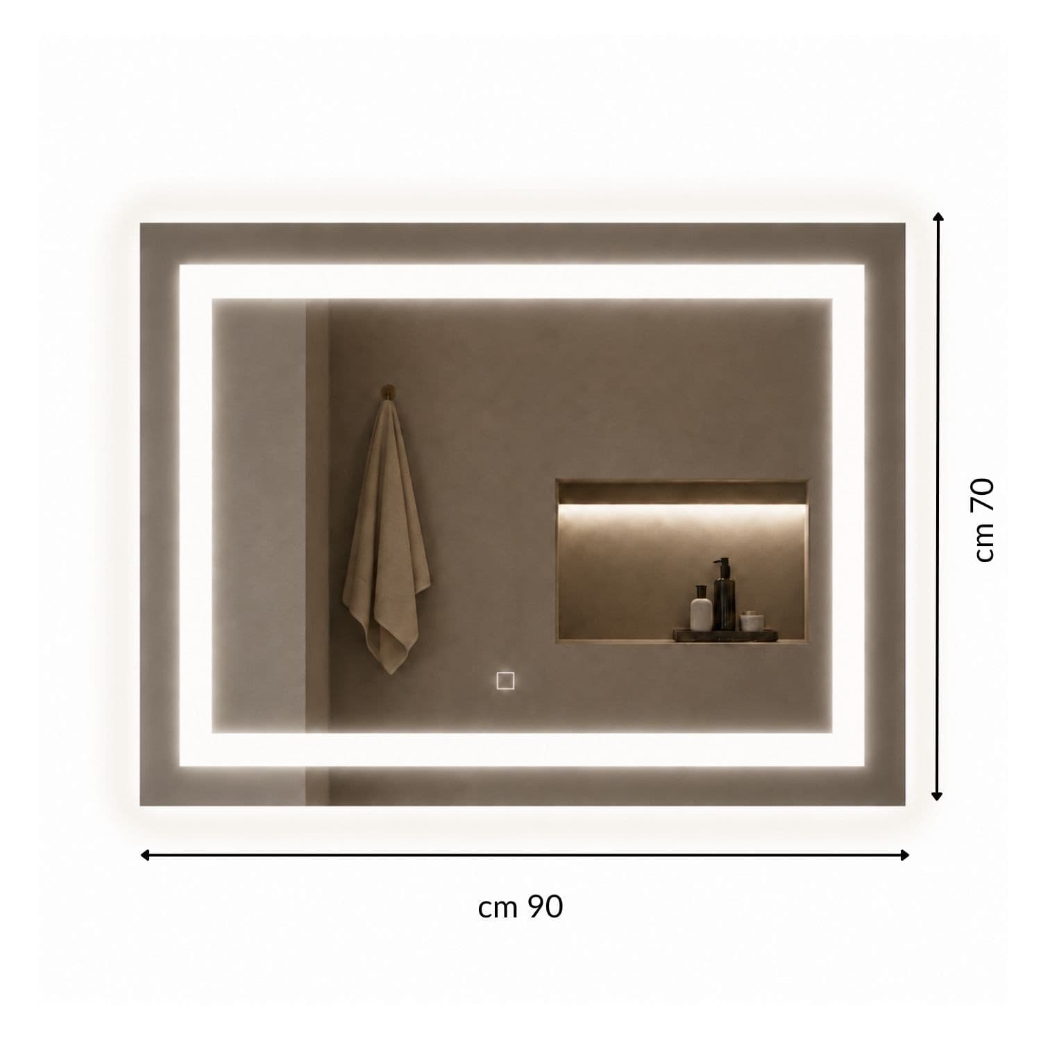 Specchio Rettangolare Led Con Interruttore Touch E Cornice In Alluminio - 37