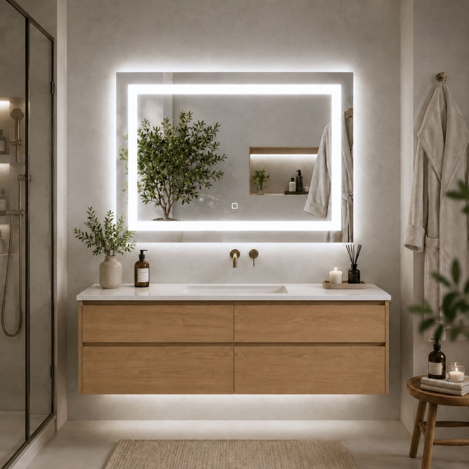 Specchio Rettangolare Led Con Interruttore Touch E Cornice In Alluminio - 42